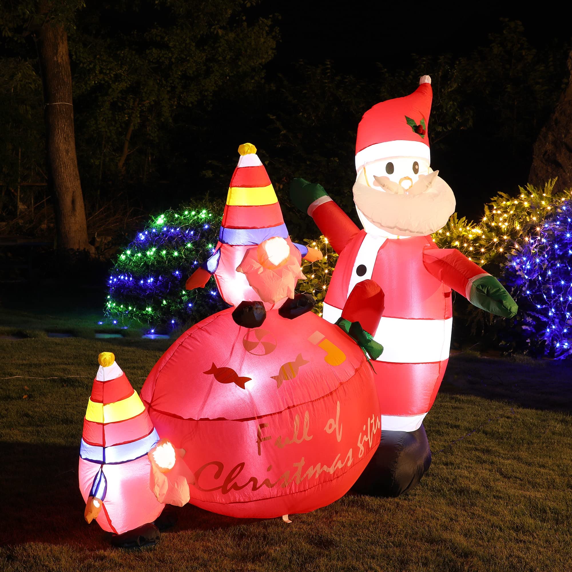 DR.DUDU 6 FT Christmas Inflatable Santa with Gnomes Blow up Decorations