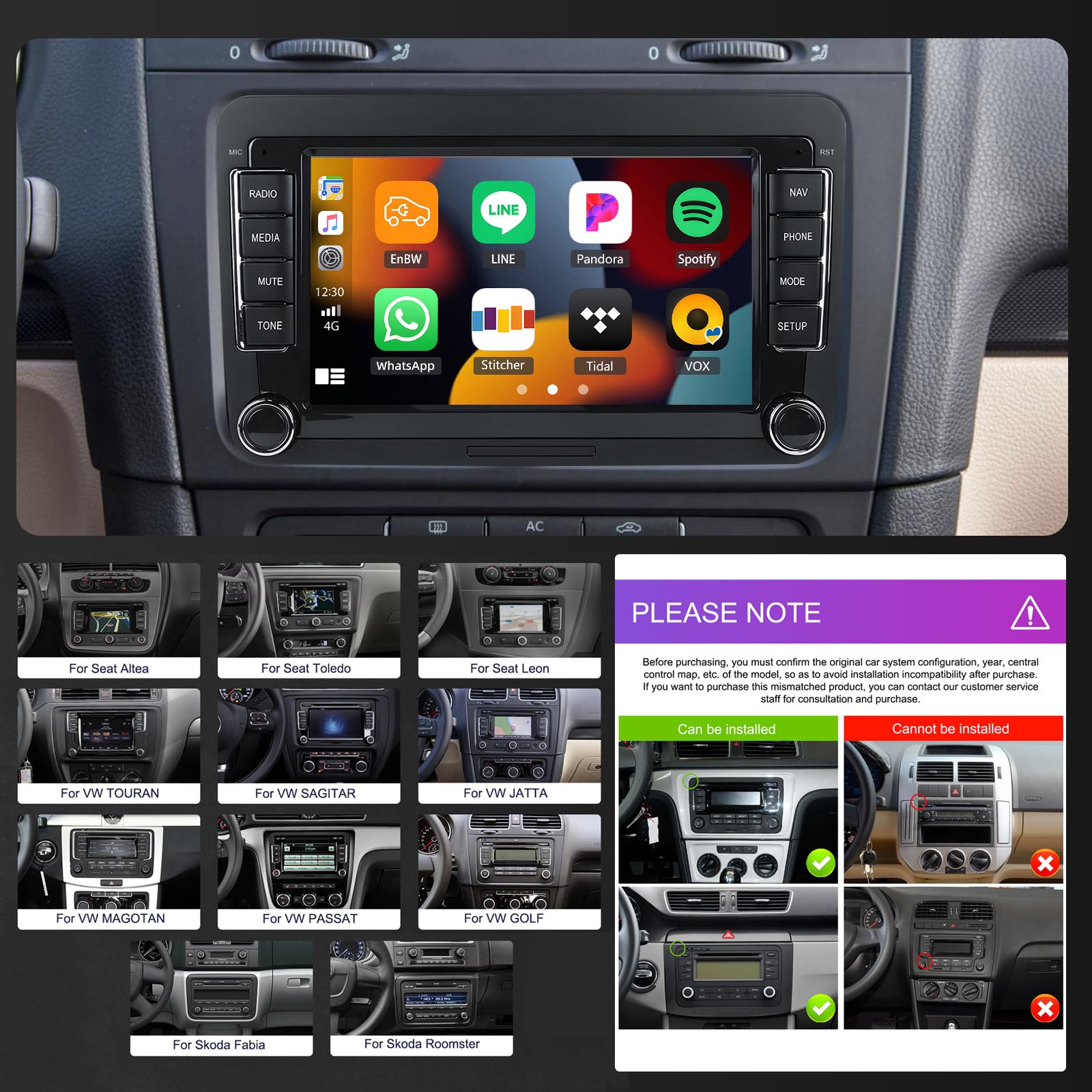 Android 15, 6G+128G 8Core GOHHDL Autoradio 2Din Navi für VW Golf 5 6 Polo Touran, 7 Zoll Auto Bildschirm Touch Radio mit GPS Navi WiFi Bluetooth FM/RDS Radio EQ SWC Rückfahrkamera&MIC