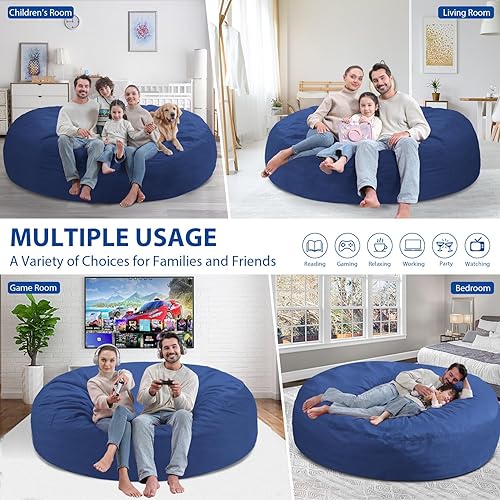 Miniatura 175 de Puf de 5 pies, puf grande con relleno de espuma viscoelástica, sofá puff esponjoso con funda de terciopelo holandés, puf redondo para sala de estar,