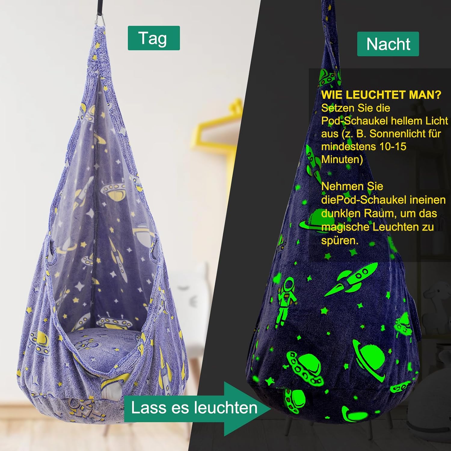 Kids Pod Swing Seat, Sensory Swing Chair with PVC Inflatable Cushion, Hanging Hammock Chair for Indoor and Outdoor Use - Image 4