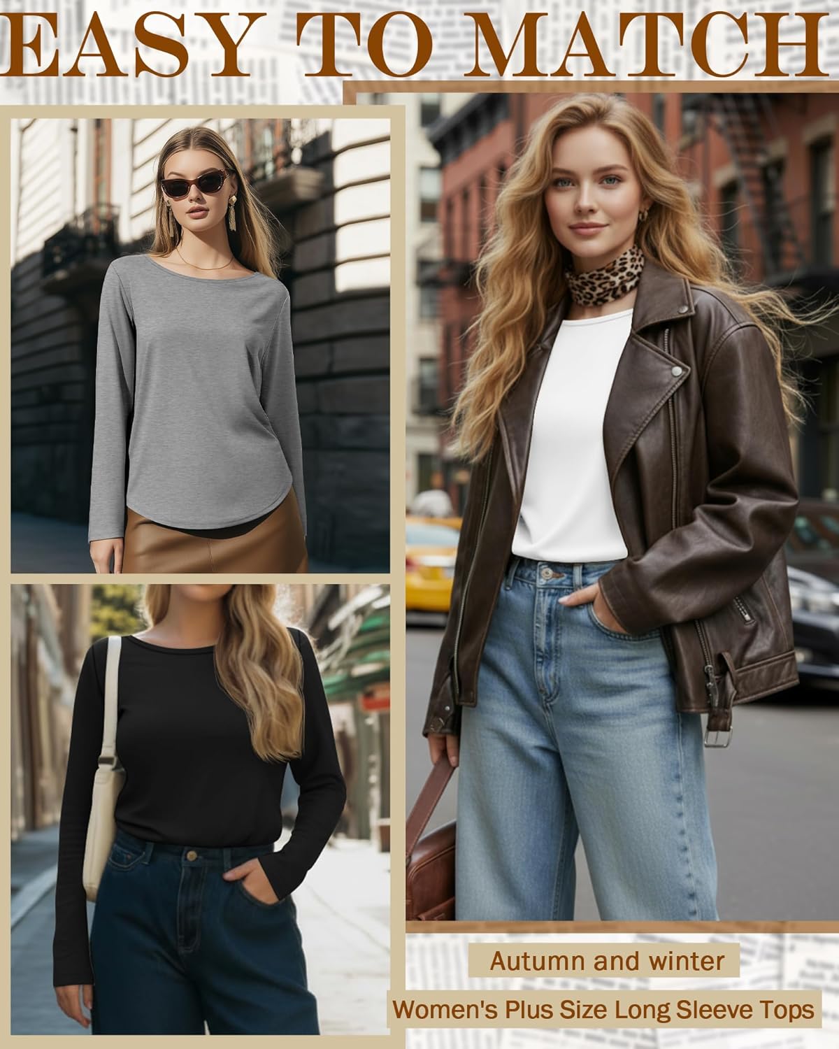 Ficerd 3 Pack Womens Plus Size Long Sleeve Tops Crew Neck Loose Fit T Shirt Stretchy Casual Winter Tops Basic Tees Shirts - Image 5