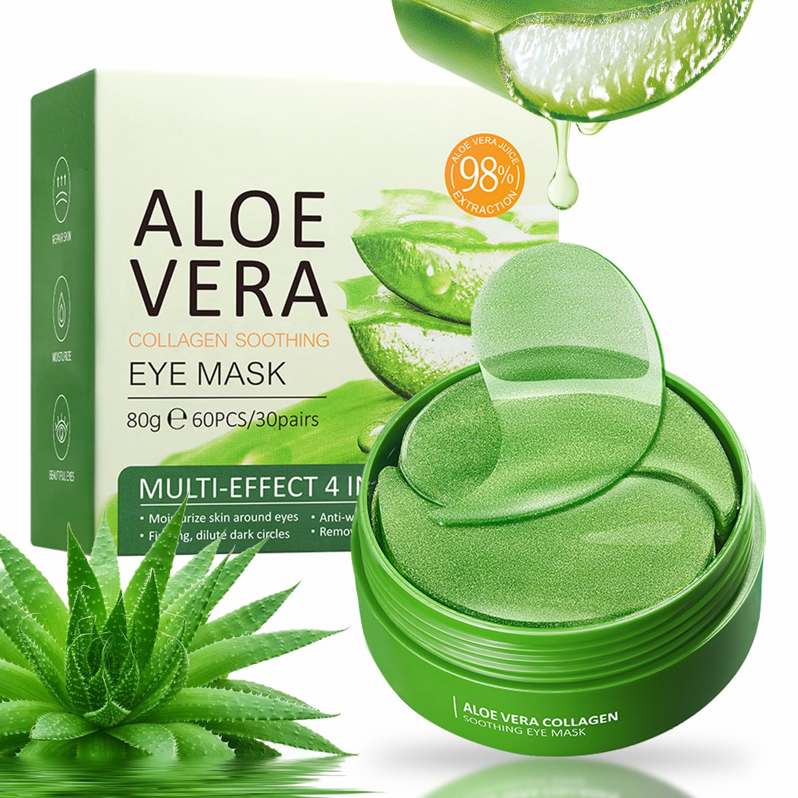 30 Pares de Parches Ojos Bolsas y Ojeras, Aloe Vera Parches Ojos, Colágeno Máscara para Los Ojos, Contorno de Ojos Antiarrugas, Anti Edad para Ojeras, Bolsas, Patas de Gallo e Hinchazón