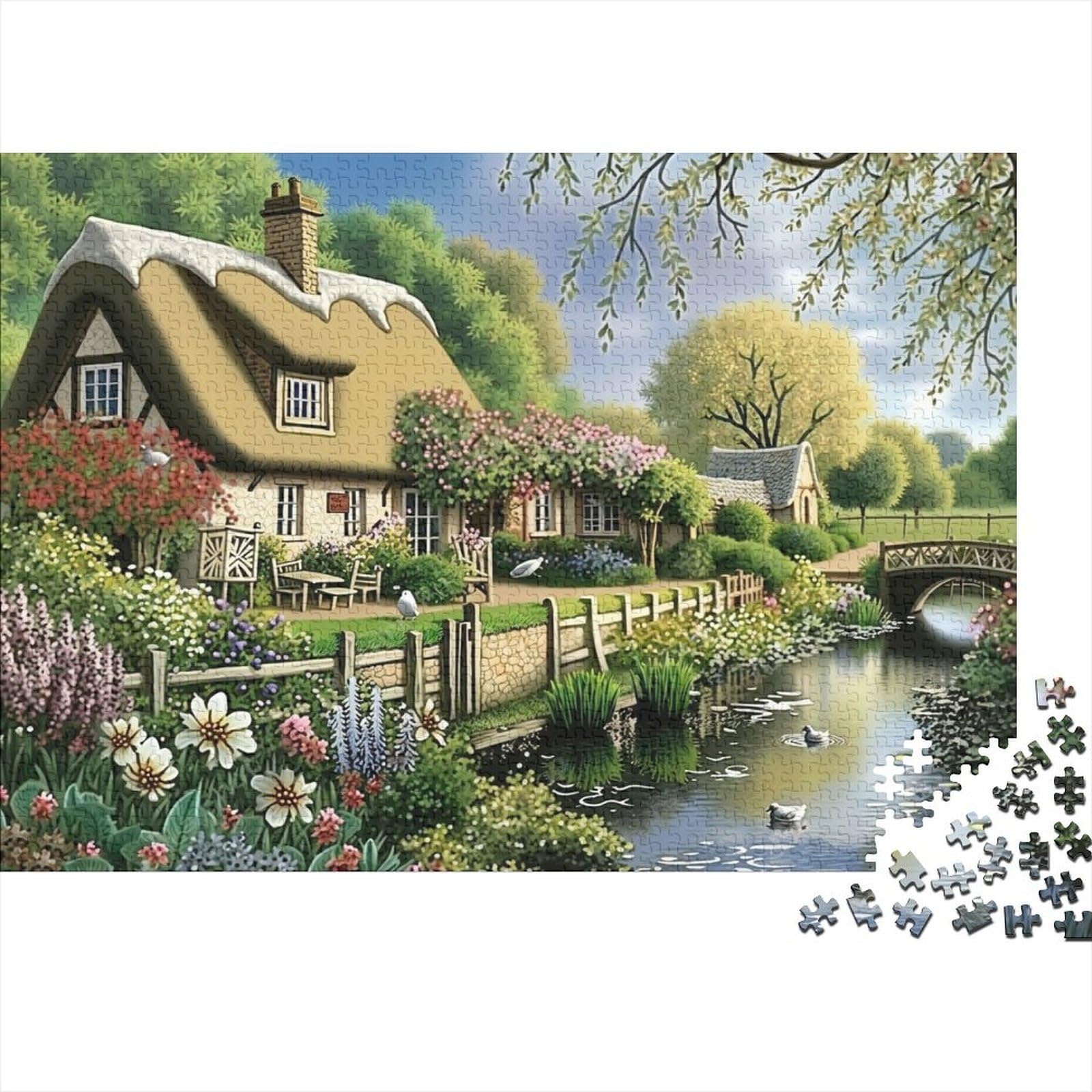 English Countryside Cottage 1000 Piece Jigsaw Puzzle Paper for Adults Scenic Village View Relaxation Home Decor 38x26cm/1000pcs โ image 1