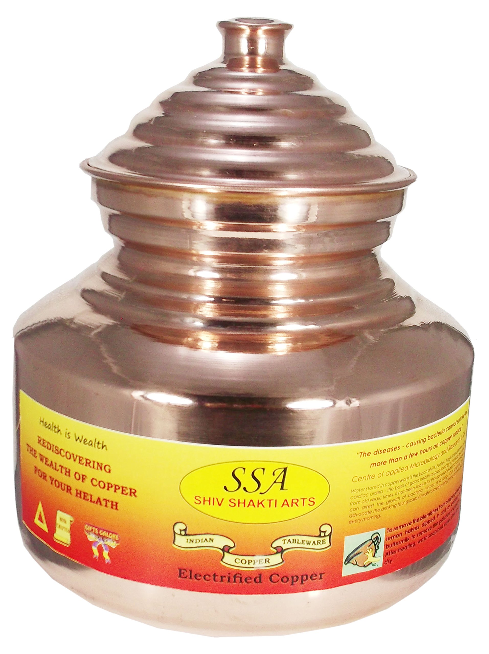 SHIV SHAKTI ARTS Handmade Pure Copper Chari Matka Pot Jaldhara With Lid Capacity 4500 Ml