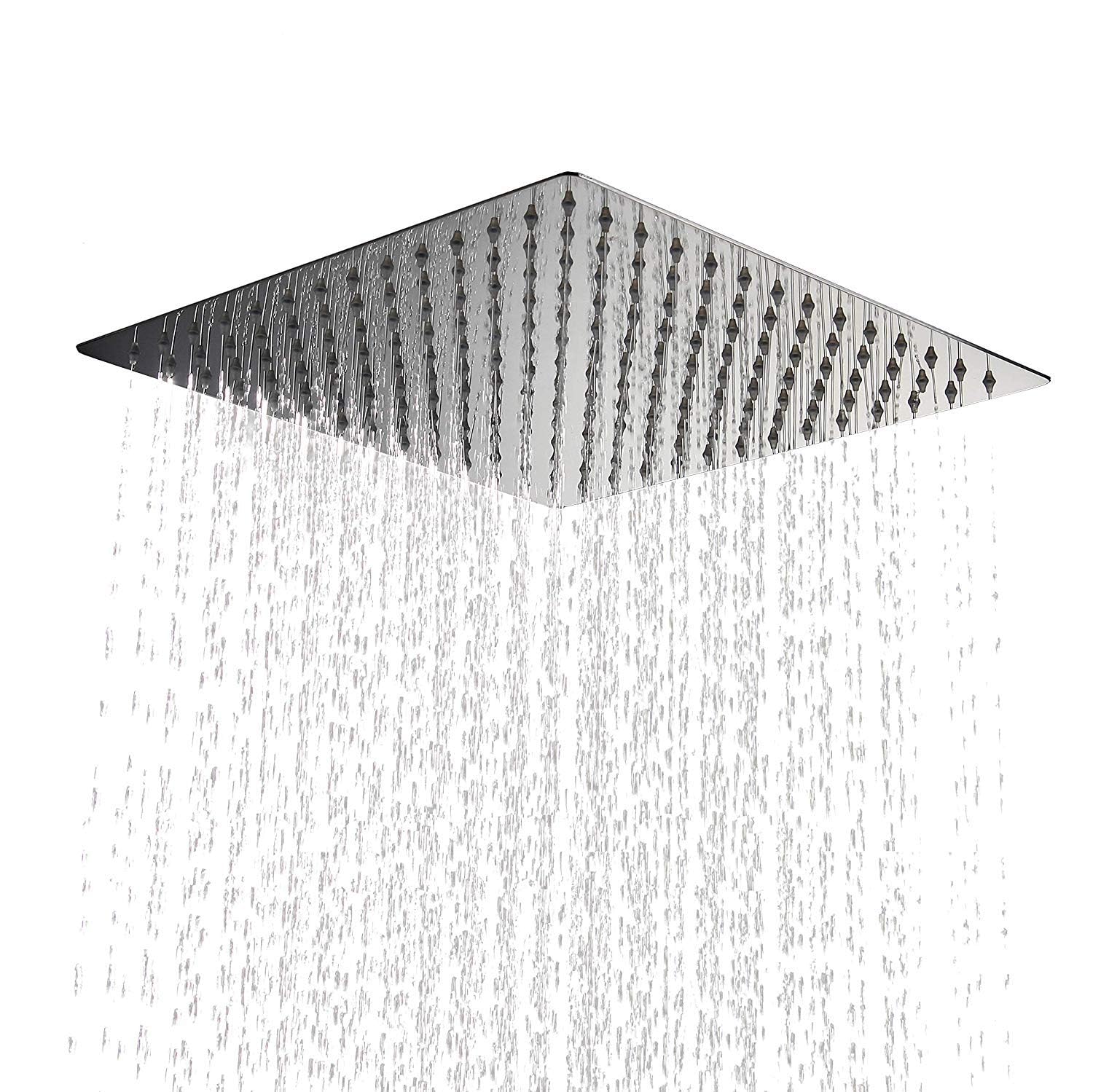 KhaznaRain Shower head, High Flow Stainless Steel Square Rainfall ShowerHead, Waterfall Bath Shower Body Covering, Ceiling or Wall Mount with Silicone Nozzle (8 Inch, Chrome Finish)