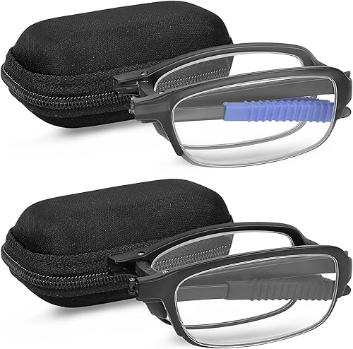 Anteojos de lectura, 2 pares de lectores plegables de moda con estuches, lentes unisex para lectura para hombres y mujeres