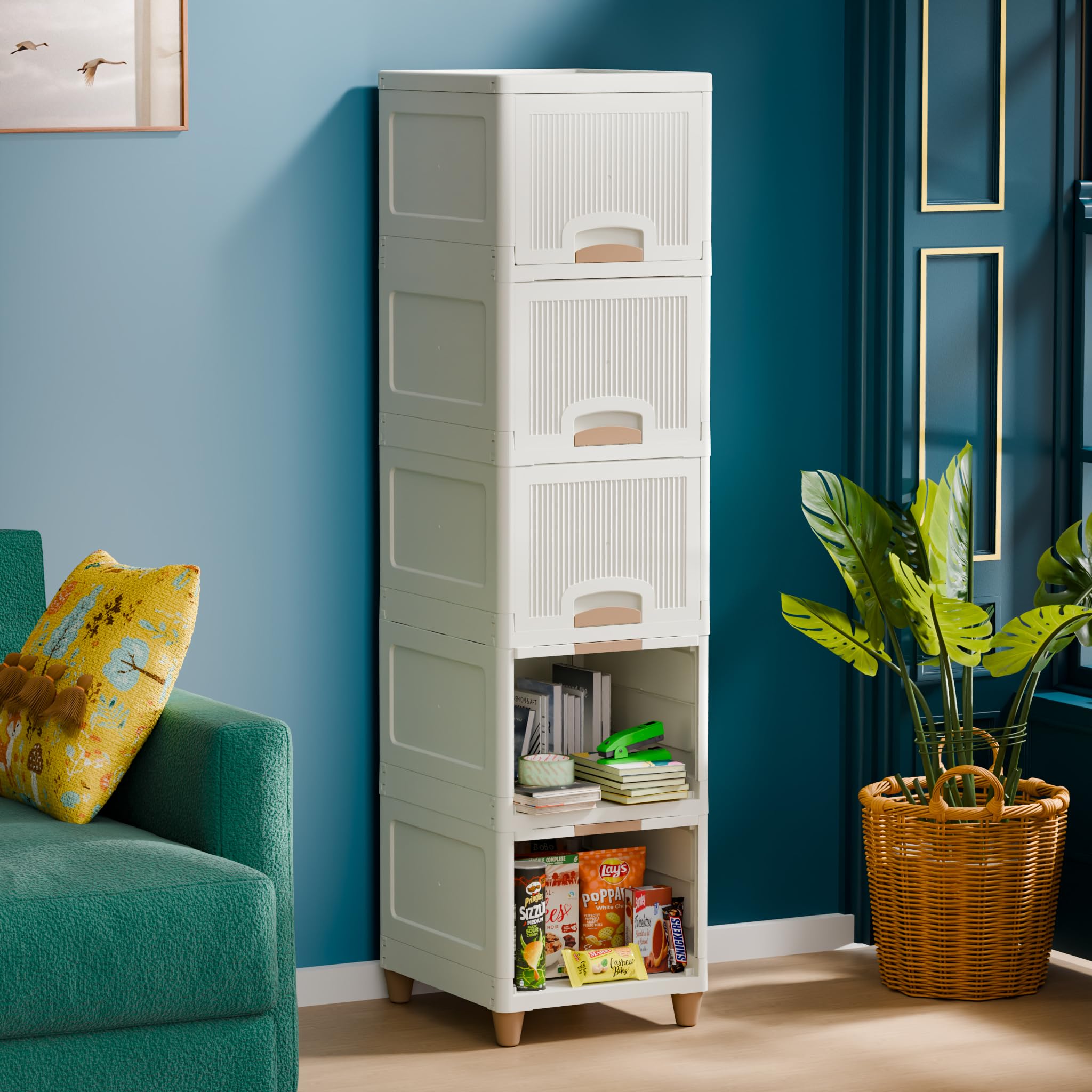 TEX-RO Plastic Wardrobe For Clothes : Versatile Plastic Cupboard For Storage Organizer & Organisers Storage Box for Ideal for Neat and Tidy Storage Solutions Almirah For Clothes (White, 5XL)