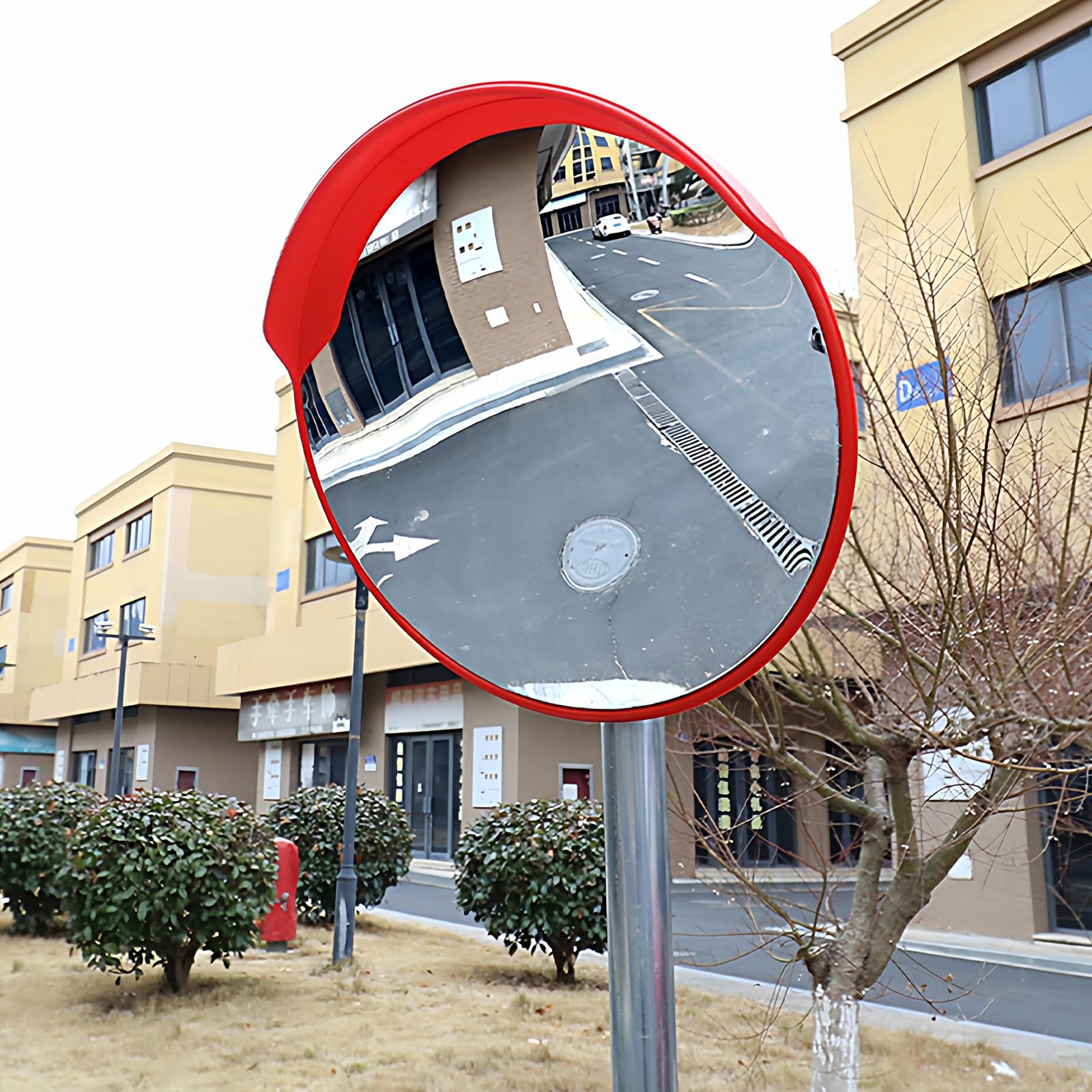 Miroir de sécurité convexe grand angle réglable, rétroviseur de sécurité routière extérieure avec lentille en polycarbonate et dos en ABS, miroir d'angle mort pour la surveillance(45cm)