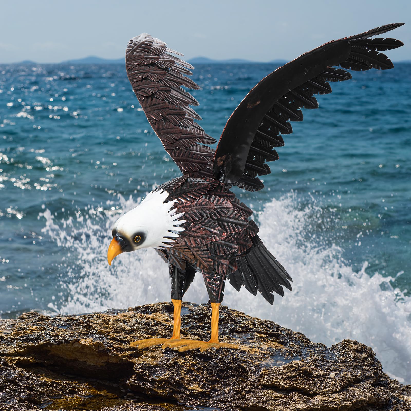 Weißkopfseeadler Statue Gartenskulptur, Metall Yard Art Adler Dekoration, Großer Adler Outdoor Statuen für Garten Hof Rasen Dekoration
