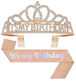 Birthday Tiara and Crown with Sash, Birthday Tiara for Women Party Rose