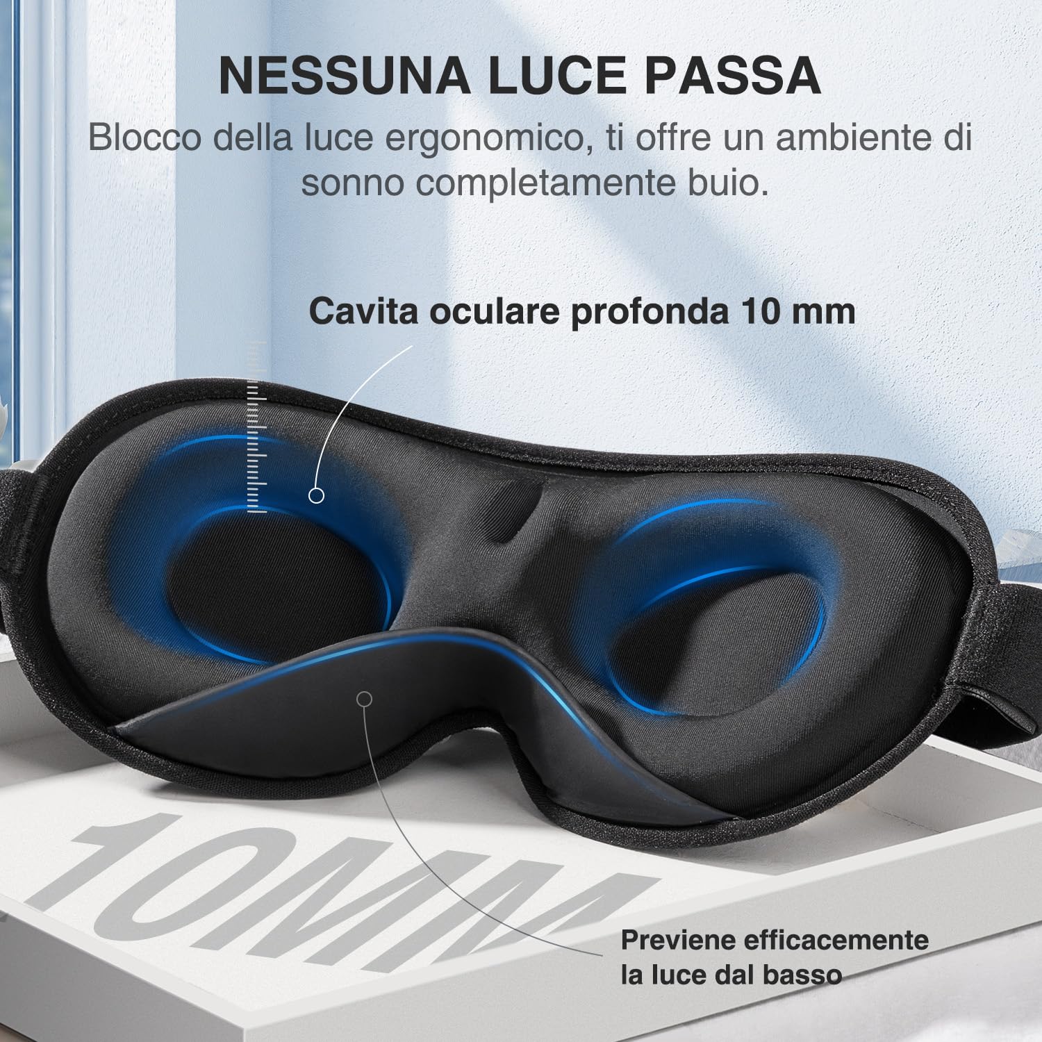 Umisleep 2026 Maschera per dormire ponderata per uomo e donna, 3D per alleviare la pressione, 100% con cinturino regolabile per viaggi, yoga, 120 g, Nero