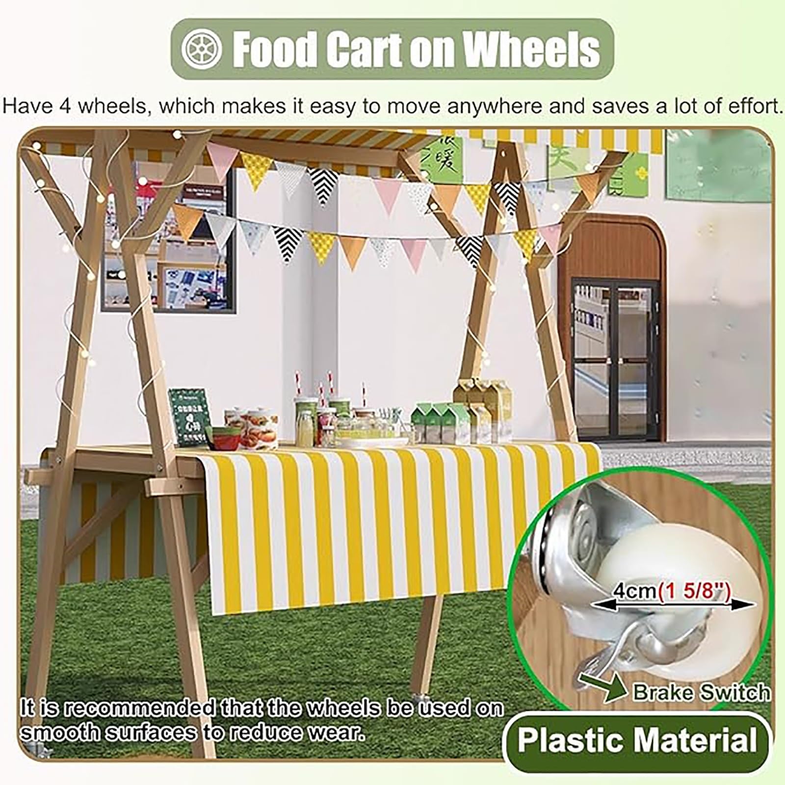 Generico Carrello portavivande Pieghevole Leggero con Tenda da Sole - Bancarella Portatile per mercati agricoli, Gelati, attività di Food Truck, bancarella di Cibo da Strada, Facile da Montare e tras