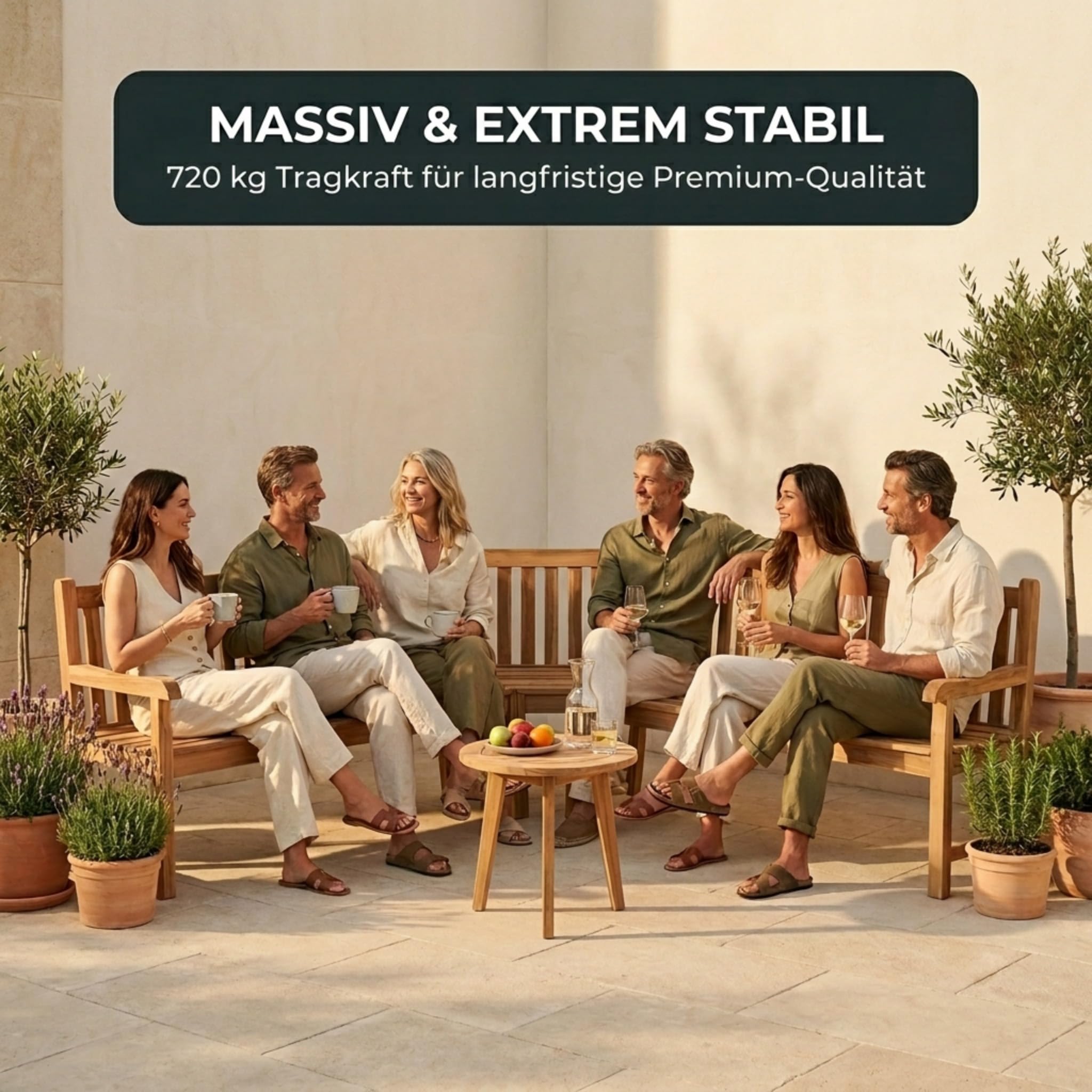 SAM Premium Garten-Eckbank 210 cm 6-Sitzer, Eckbank aus Teakholz massiv mit Armlehnen und Rückenlehne, wetterfeste Holzbank für Garten Terrasse Wintergarten Outdoor