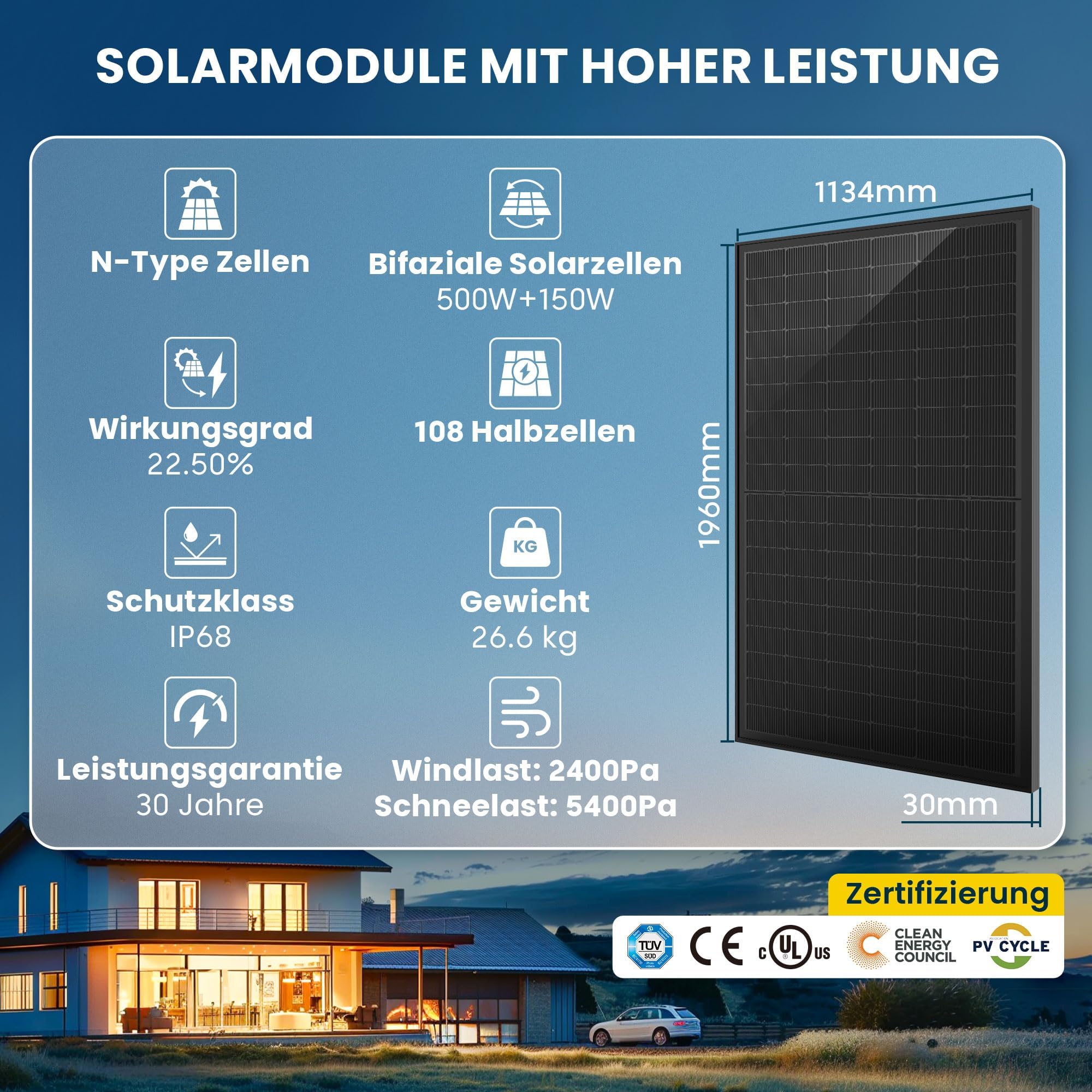 ALLDREI® All in One 2000W Balkonkraftwerk mit Speicher 3,84 kWh, Ultra X mit 4 MPPT, 4×500W Full Black Bifaziale Solarmodule, 2300W Dual AC-Anschlüsse, Mit Ziegeldachhalterung(0% MwSt)