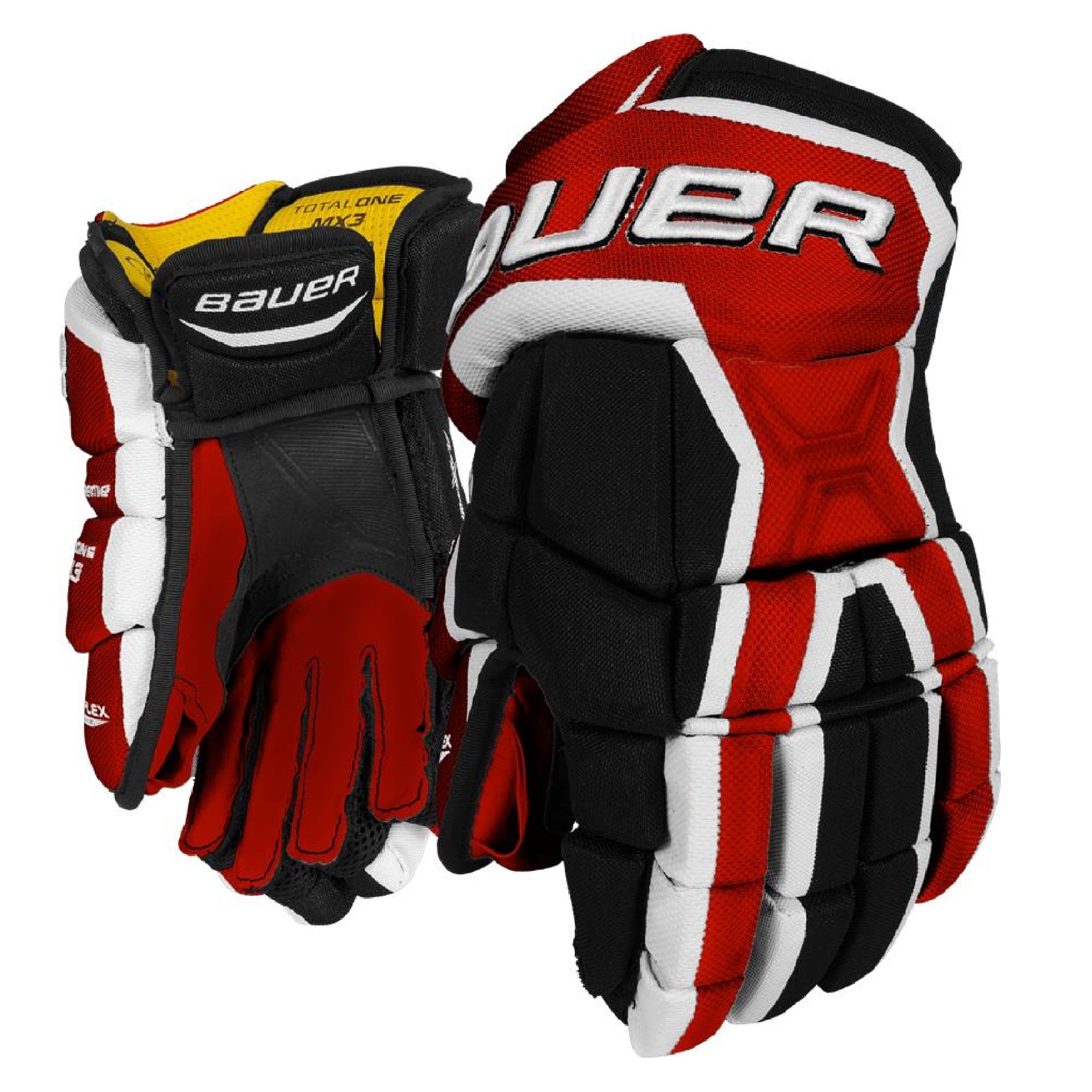 Bauer Supreme TotalOne MX3 Senior Hockey Gloves, 15 Inch, Black/Red/White