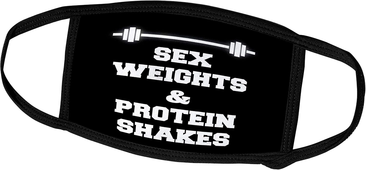 3dRose Sex Weights and Protein Shakes on Black... - Face Mask, 7.25 by 4.7-inch (fm_221921_1)