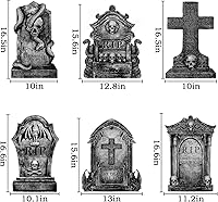 Vista 2 de Decoraciones de Halloween lápidas de cementerio al aire libre 6 lápidas grandes para decoración de Halloween, letreros de patio con estacas, 16