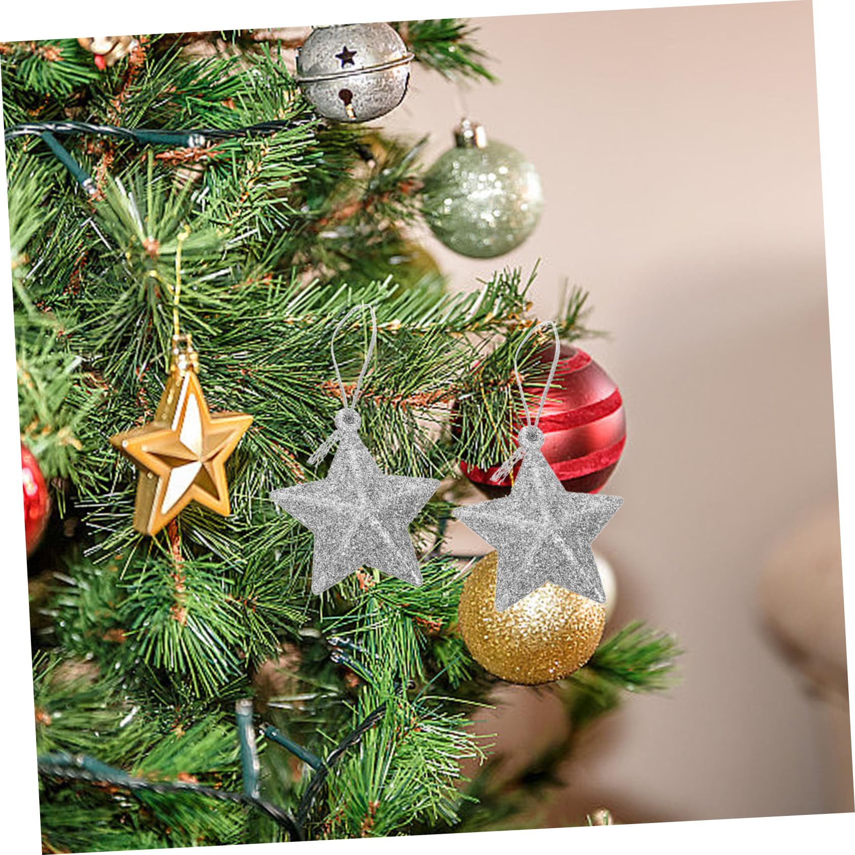 Amosfun 2 Set di Palline a Forma di Stella Decorazioni Natalizie Piccole Stelle per Albero di Natale Decorazioni Pendenti in Pvc per Delicati Decori Natalizi Pezzi * 2