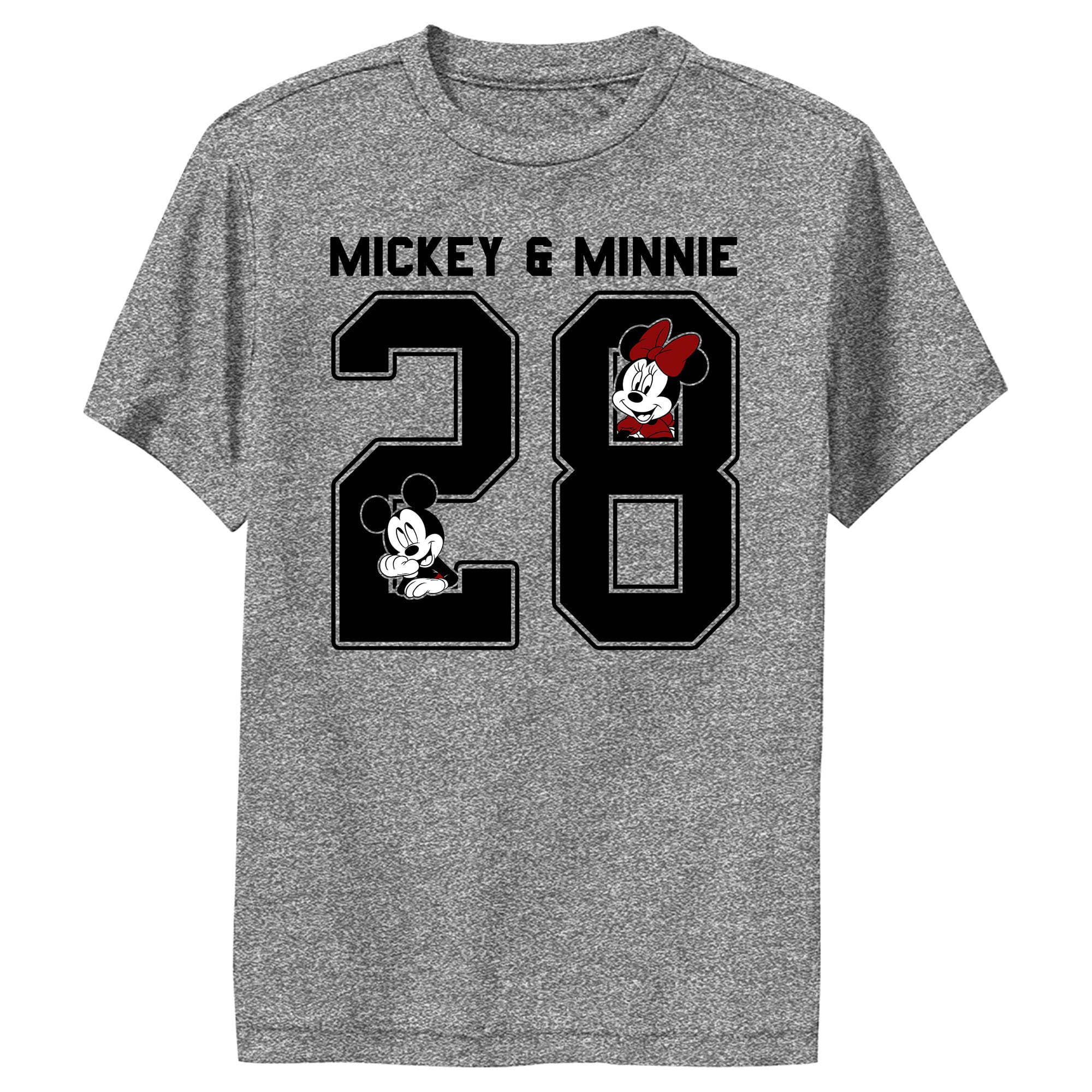 Disney Characters Mickey Minnie Collegiate Boy's Performance Tee, Charcoal Heather, Small