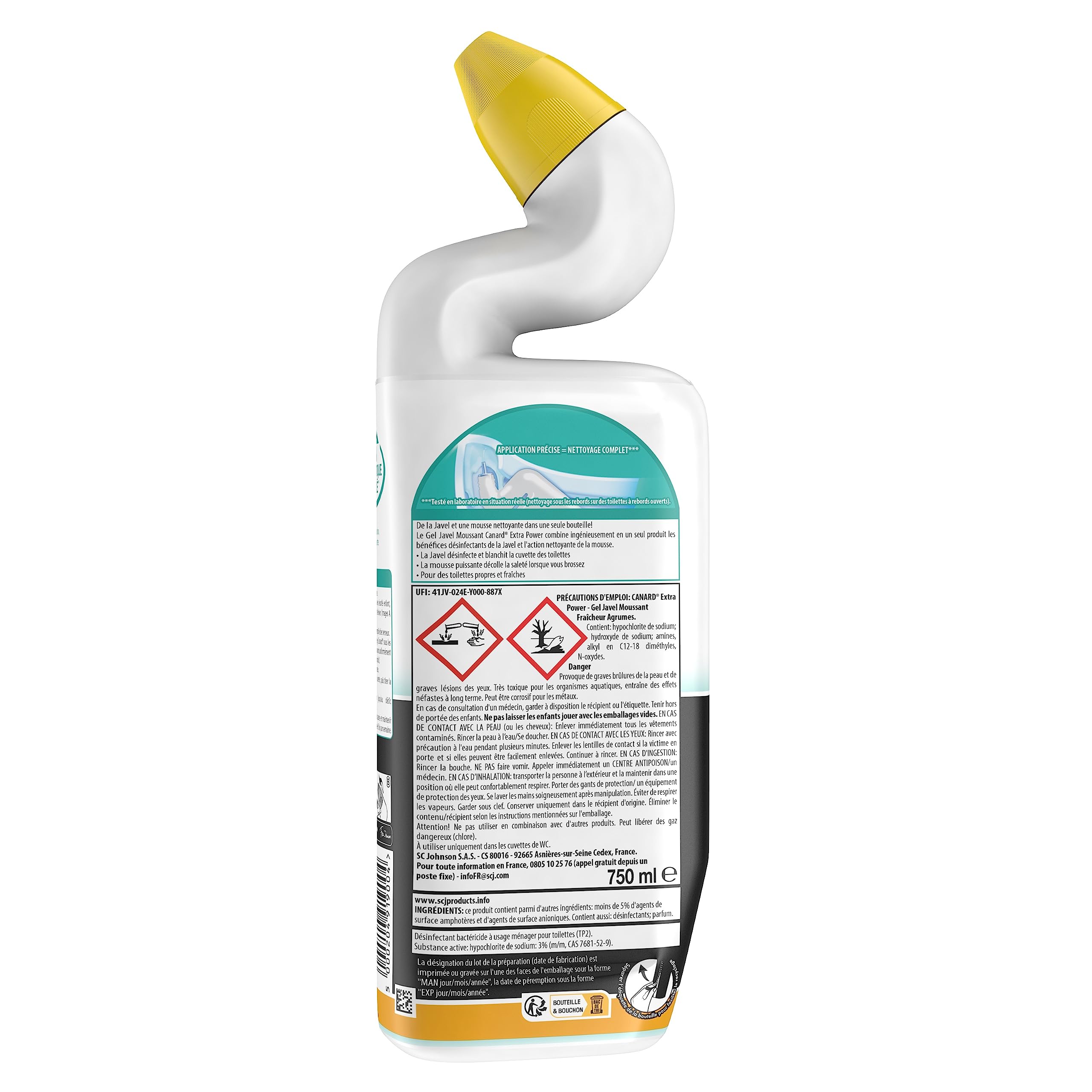 CANARD GEL EXTRA POWER JAVEL MOUSSANT AGRUMES 50% PLASTIQUE RECYCLE