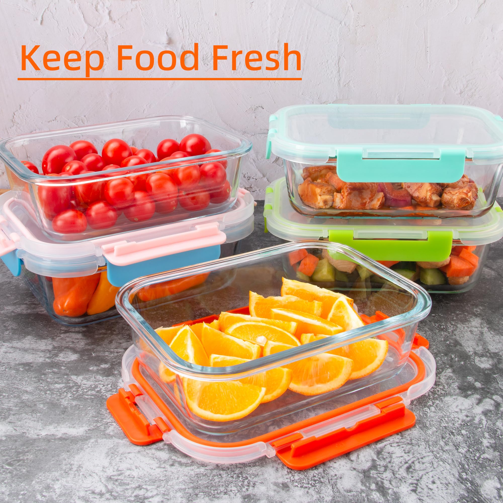 Recipientes de vidrio para preparación de comidas con tapas (paquete de 5, 34 onzas), recipientes de vidrio para almacenamiento de alimentos para almuerzo en el trabajo, recipientes de