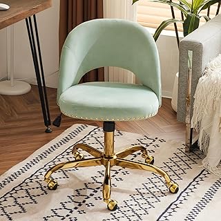 VINGLI Modern Velvet Small Office Chair,Cute Desk Chair with Wheels,Gold...