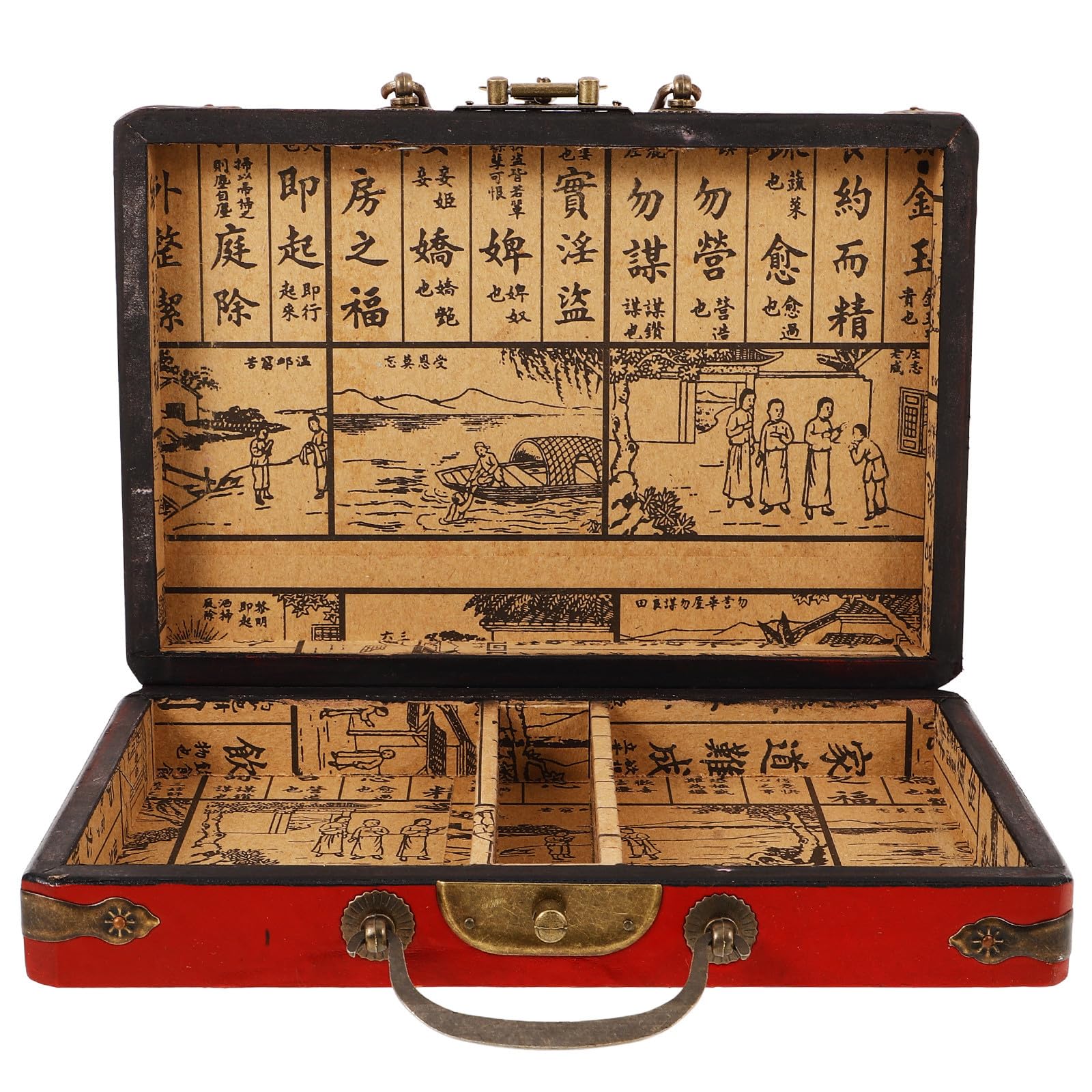 STOBAZA 3 Stück Rot Vintage mit Griff Mahjong, Aufbewahrungsbox | Leere Kasten für Steine, Tragbar und Geordnet, Traditionelle Form, Praktischer Henkel, Kompakt