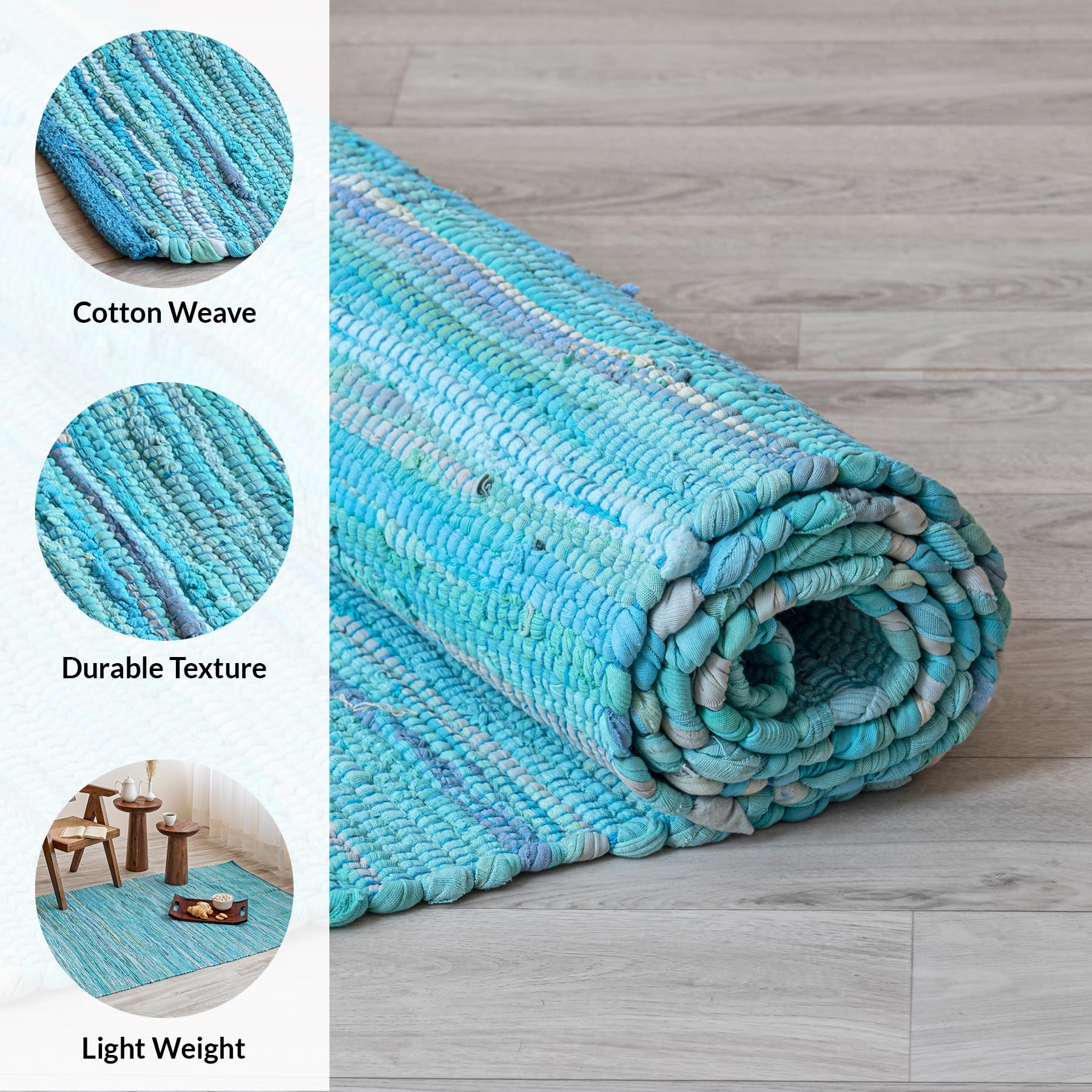 COTTON CHINDI RUG GREEN/BLUE 1300×1900 Cotton Chindi Rug Loom