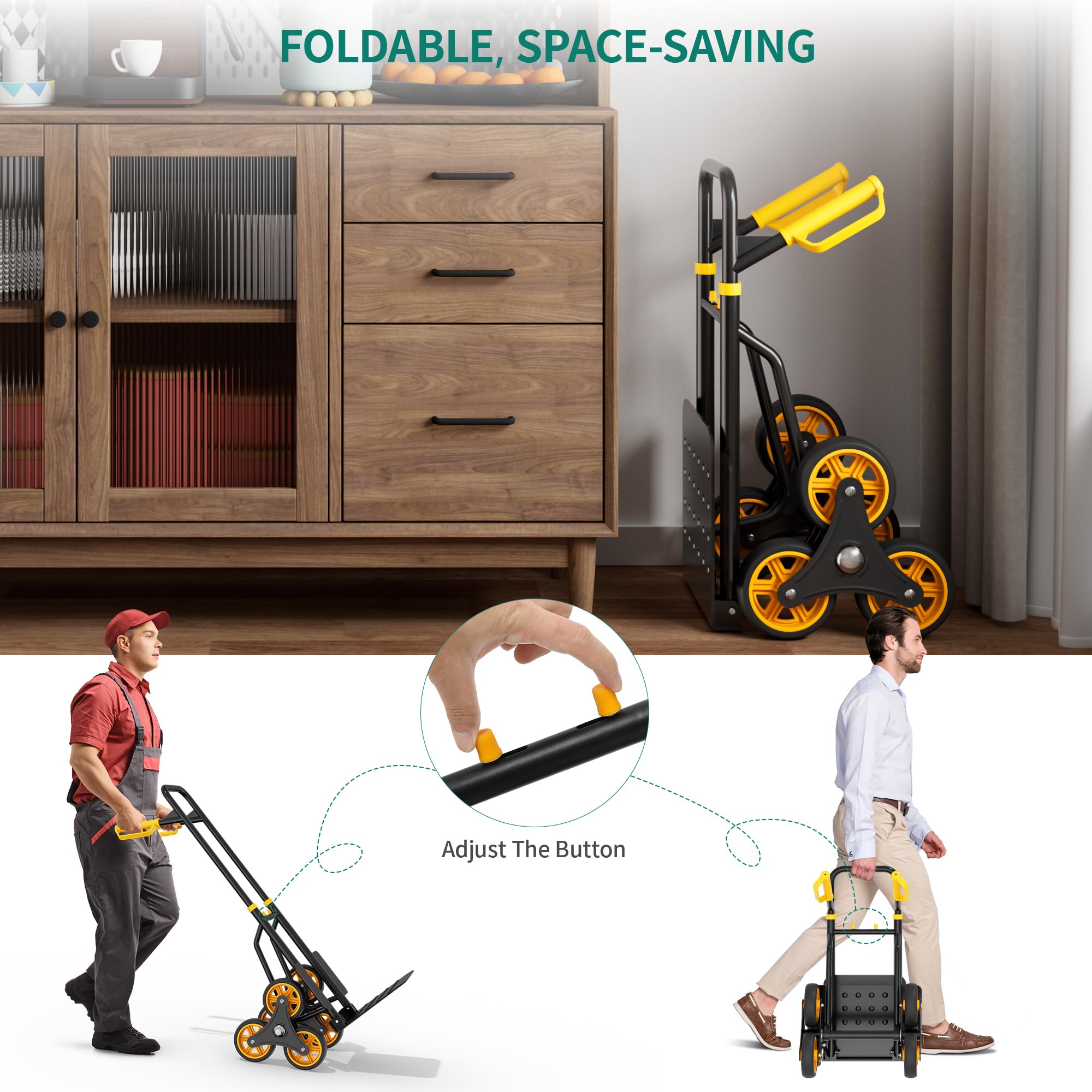 YITAHOME Carrello per Salire le Scale,150 kg Carrello Portapacchi per Scale con superfici morbide e cuscinetti a sfera, 2 corde estensibili