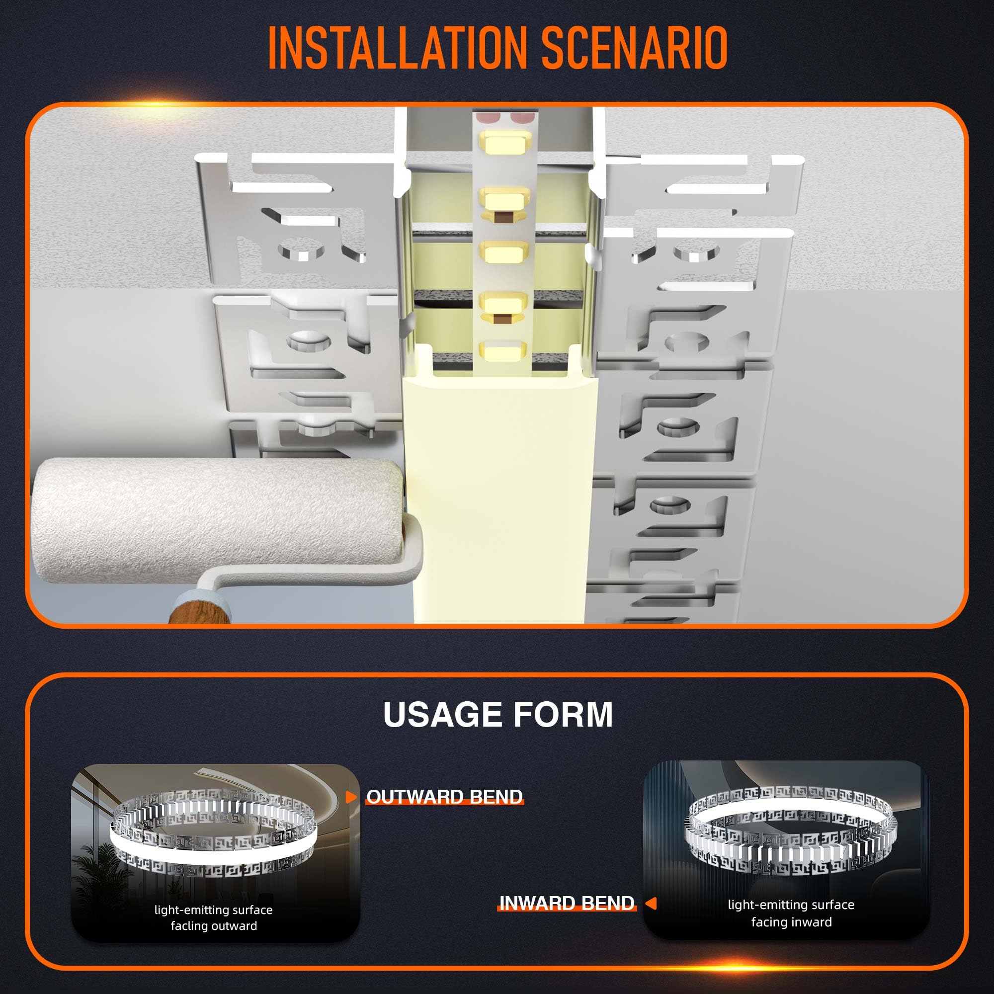 Profil LED do suchej zabudowy, profil aluminiowy, elastyczny, 2 m × 6, do pasków do 18 mm, podtynkowy dyfuzor LED, profil szynowy z silikonową osłoną do montażu na sucho