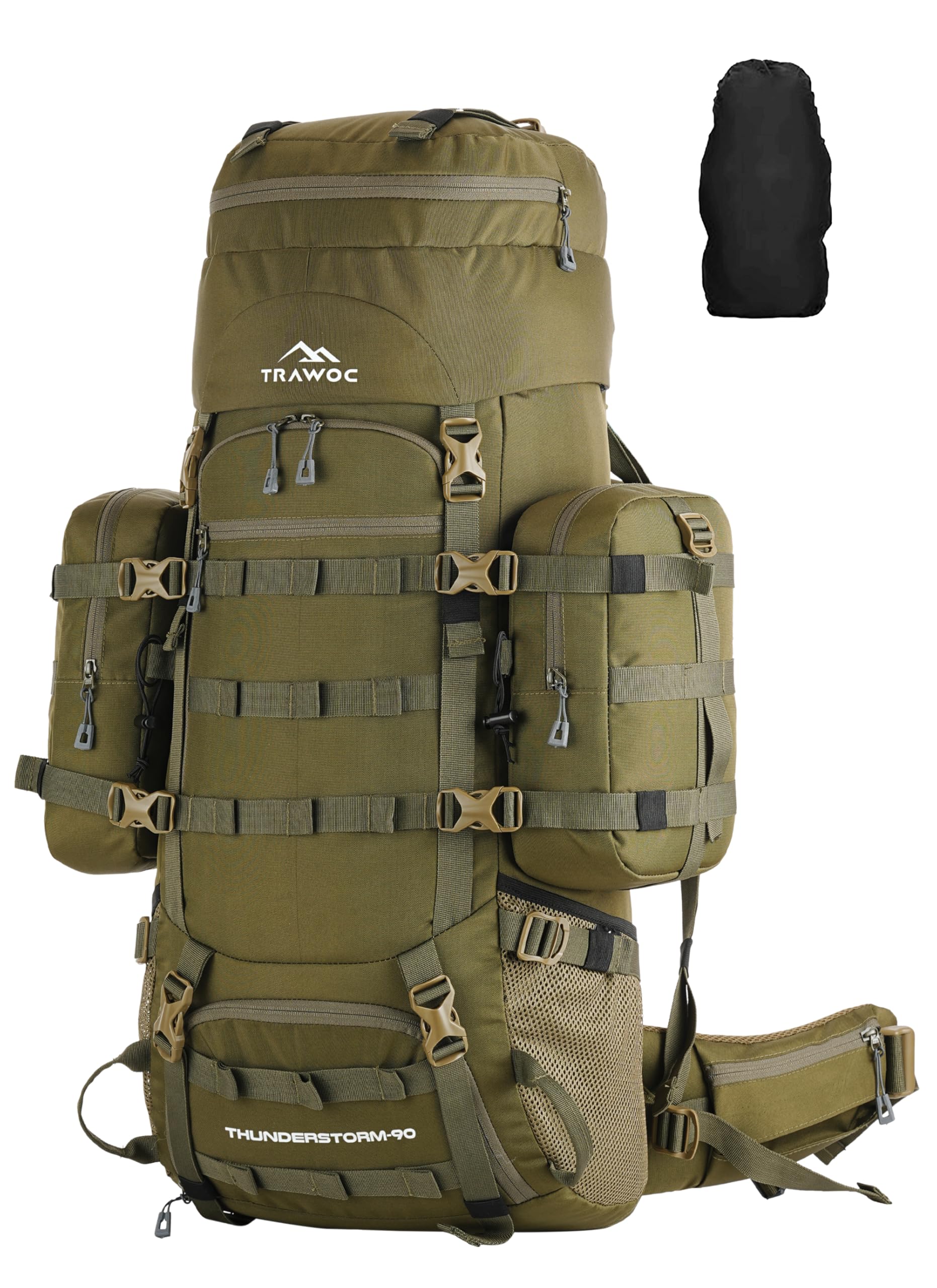 TRAWOC THUNDERSTORM 90L Internal Metal Frame Rucksack for Men &Women Travel Backpack with Detachable Daypack/Camping Hiking Trekking Bag BHK008
