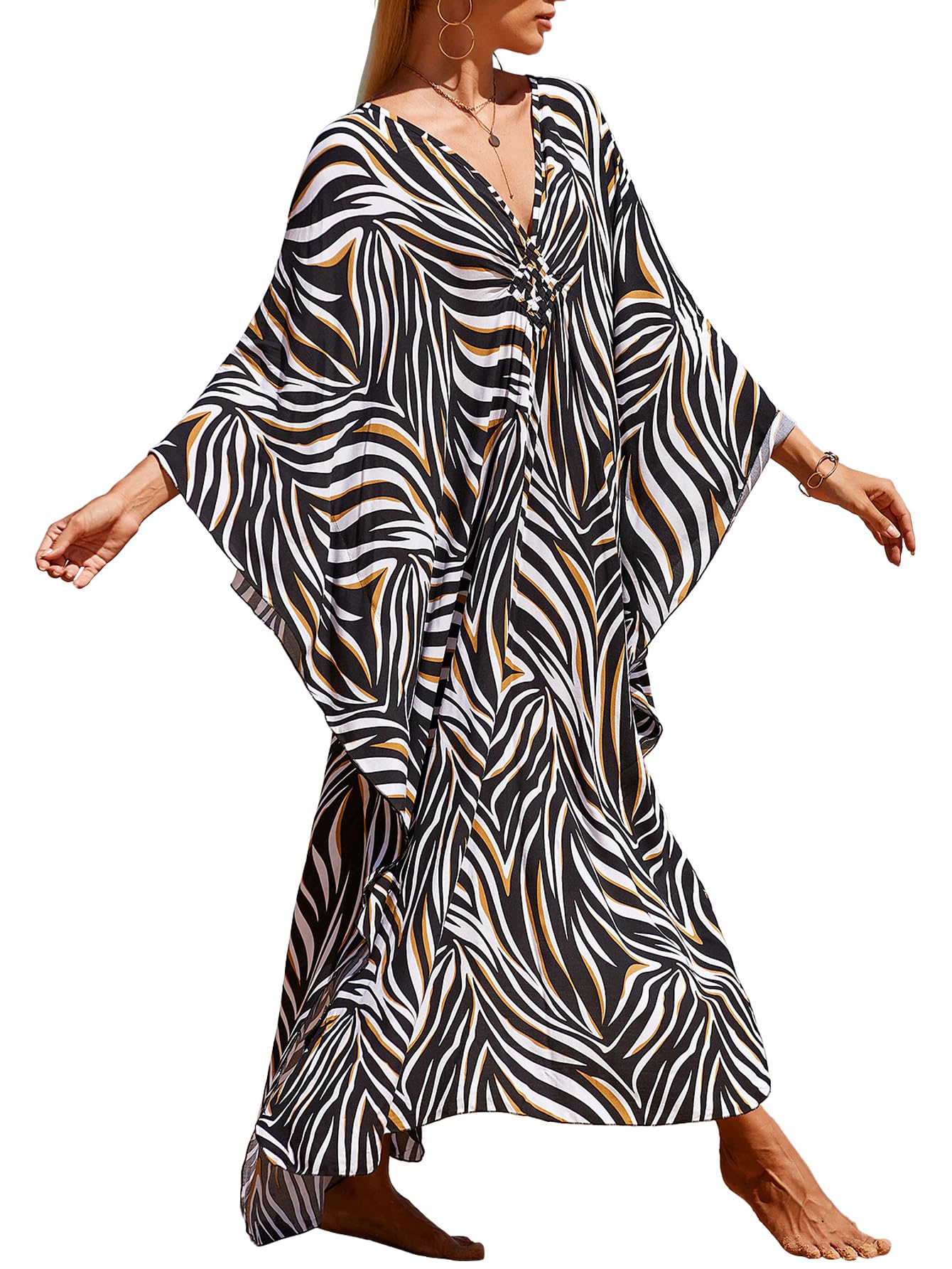 cthseie Women Animal Print Kaftan Dresses Plus Size Swimsuit Coverup Summer Bathing Suit Caftan Loungewear Beach Dress
