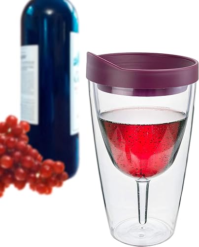 Miniatura 7 de Southern Homewares Vaso de vino de acrílico aislado con tapa Merlot – Taza de viaje de doble pared de 16 onzas, paquete de 4 vino 2 Go Set para