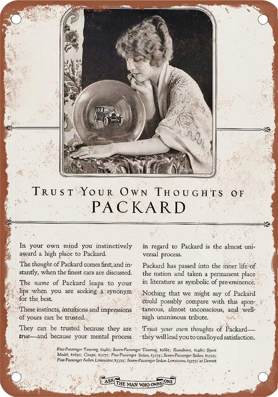 METAL SIGN - 1923 Packard Vintage Ad 02 - Old Retro Rusty Look home decor