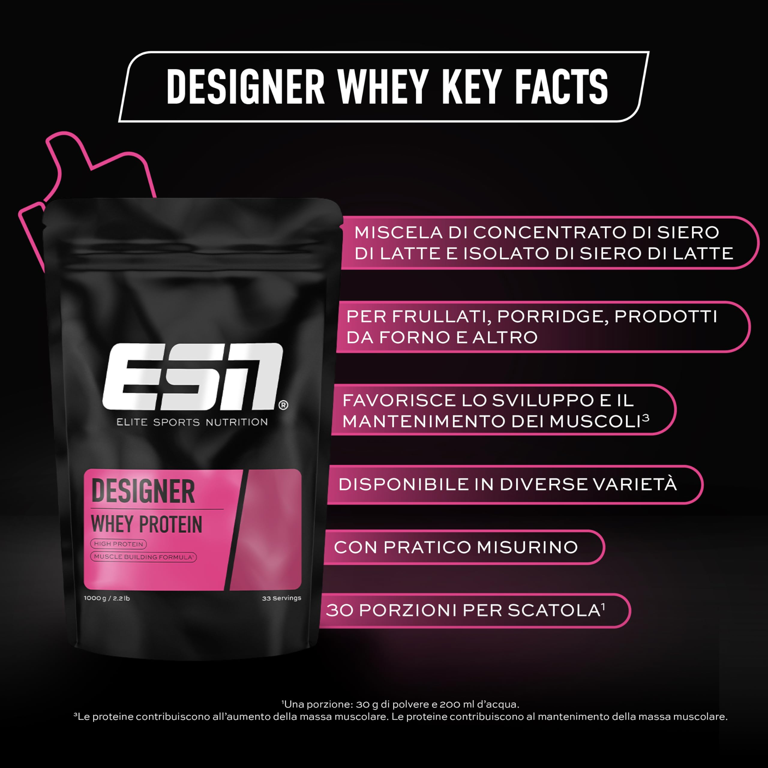 ESN Designer Whey Protein, Chocolate, 1000 g - Proteine in Polvere per lo Sviluppo e il Recupero Muscolare