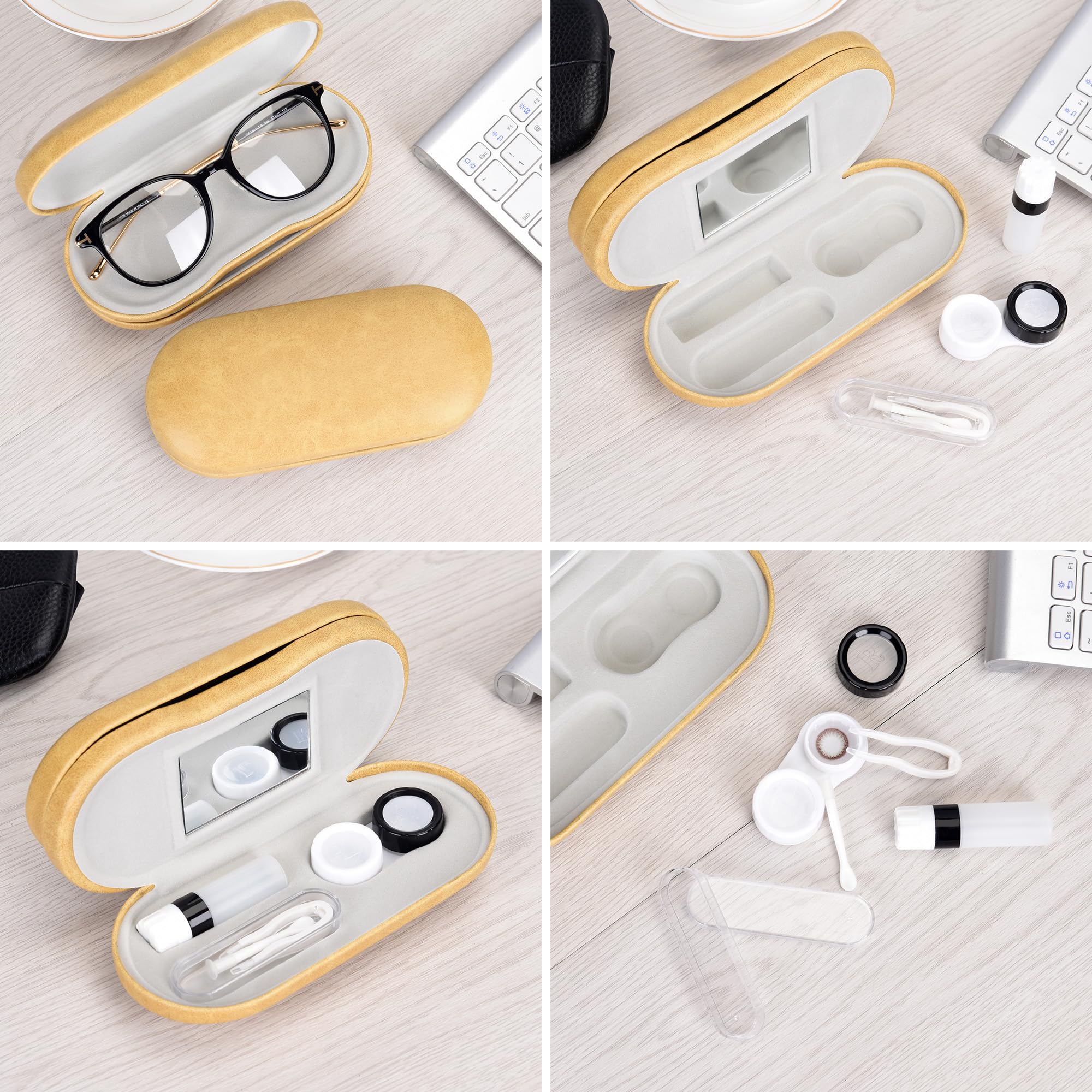 Muf 2 in 1, custodia per lenti a contatto portatile e custodia per occhiali, design doppio uso con specchio integrato, pinzette e soluzione per lenti a contatto, bottiglia inclusa per set da viaggio
