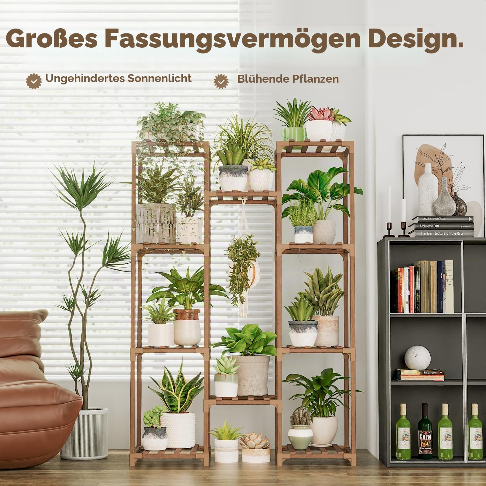 Bamworld Pflanzenständer Blumenständer Hoch Pflanzentreppe Blumenständer für Draußen Pflanzenregal Terrasse Balkon Gartendekor Braun