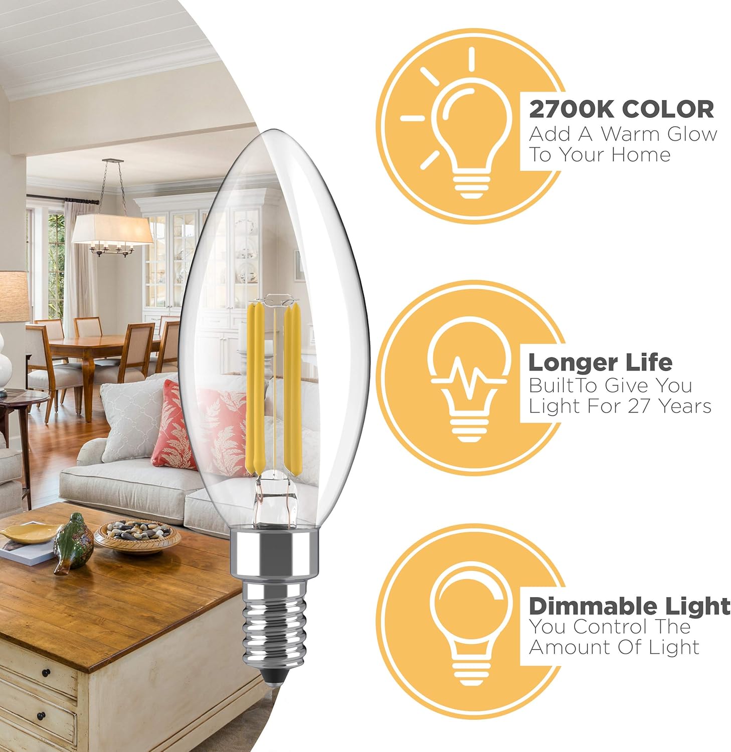 Best Seller Dimmable E12 LED Candelabra Bulb Set - 4W, 40W Equivalent - 2700K Warm White - Small Base Vintage Style Candle Lightbulb for Chandelier, Ceiling Fan, Sconce, Desk Lamp or Porch Lights - Pack of 12 New Deal Dimmable E12 LED Candelabra Bulb Set - 4W, 40W Equivalent - 2700K Warm White - Small Base Vintage Style Candle Lightbulb for Chandelier, Ceiling Fan, Sconce, Desk Lamp or Porch Lights - Pack of 12