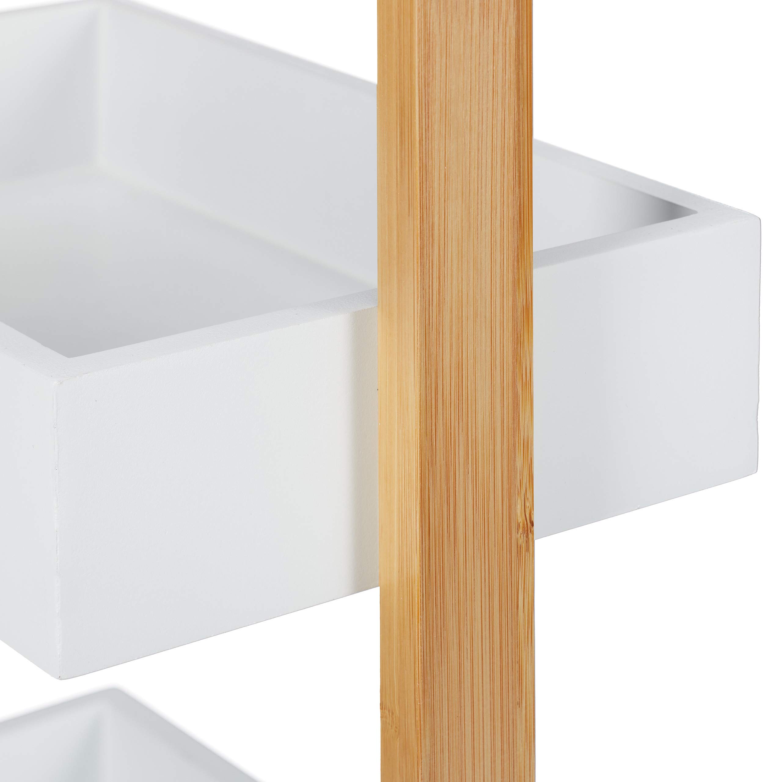 Relaxdays Scaffale da Bagno, 4 Ripiani, Mobiletto in bambù & MDF, Mobile Stretto, HLP: 88 x 30 x 18 cm, Bianco Naturale