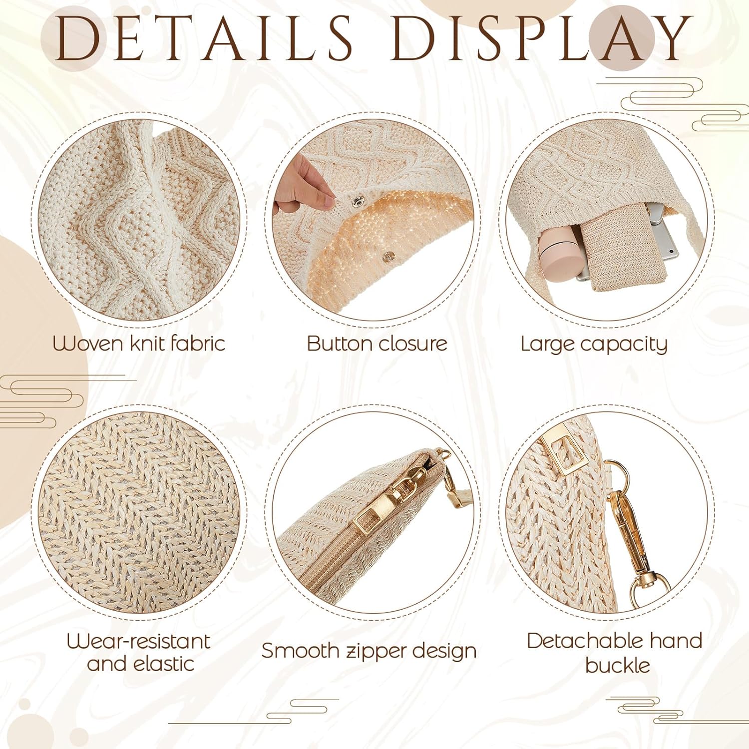 Crochet Bag for Women Crochet Tote Bag with Wristlet Wallet Bohemian Aesthetic Shoulder Handbag for Women Summer Beach(Elegant Style) - Image 4