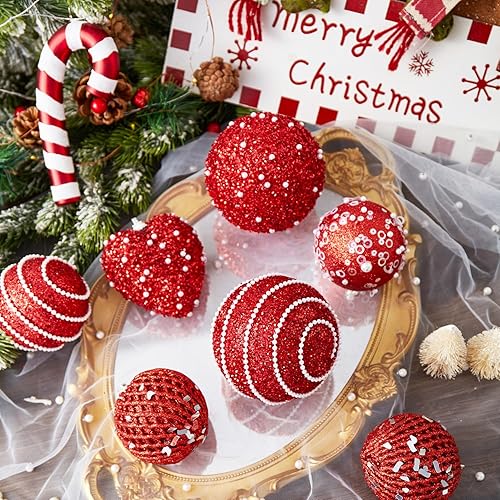 Miniatura 9 de 14 adornos blancos de corazón para el día de San Valentín y adornos de bolas de Navidad, bolas de perlas colgantes de plástico inastillables para