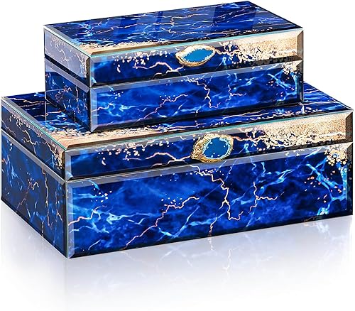 Homde Caja de almacenamiento decorativa de cristal juego de 2 cajas para decoración del hogar, organizador grande con tapas para decoraciones