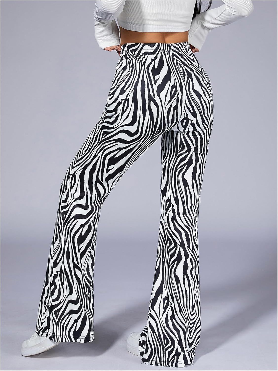 SOLY HUX Women's Zebra Striped Flare Leg Pants Elastic High Waisted Casual Long Pants Trousers - Image 2