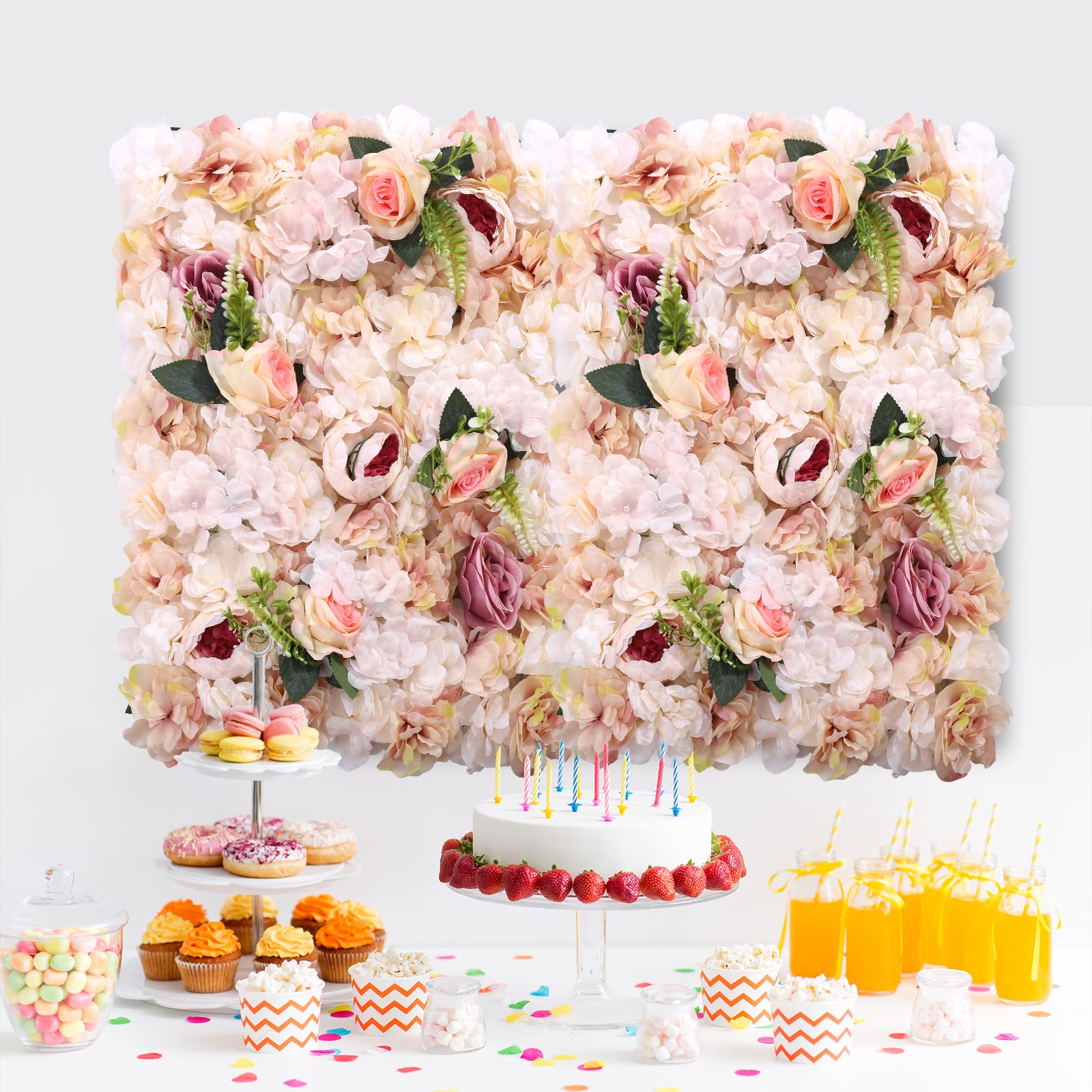 6 Stück Blume Wandpaneele Rosa,Künstliche Rose Hintergrund,Blume Wand Hintergrun,Realistische Blätter,für die Wanddekoration in Hochzeitslocations, Fotografiegebäuden, Bekleidungsgeschäften,40 cm x 60