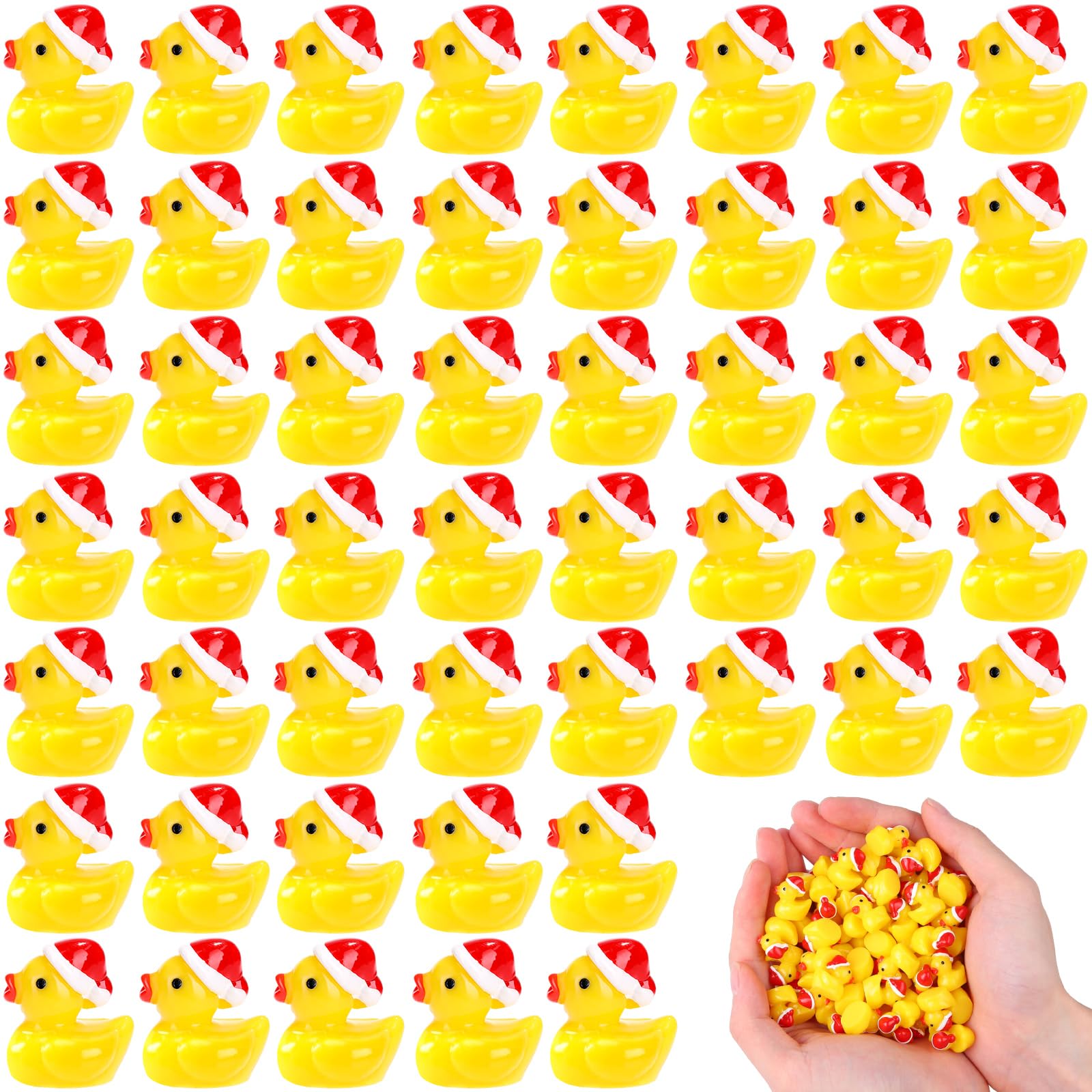 WIURGOHA Christmas Mini Ducks,80pcs Tiny Resin Small Little Yellow Ducks Miniature with Christmas Hat Figures for Christmas Party Bag Fillers Dollhouse Accessories Home Decoration