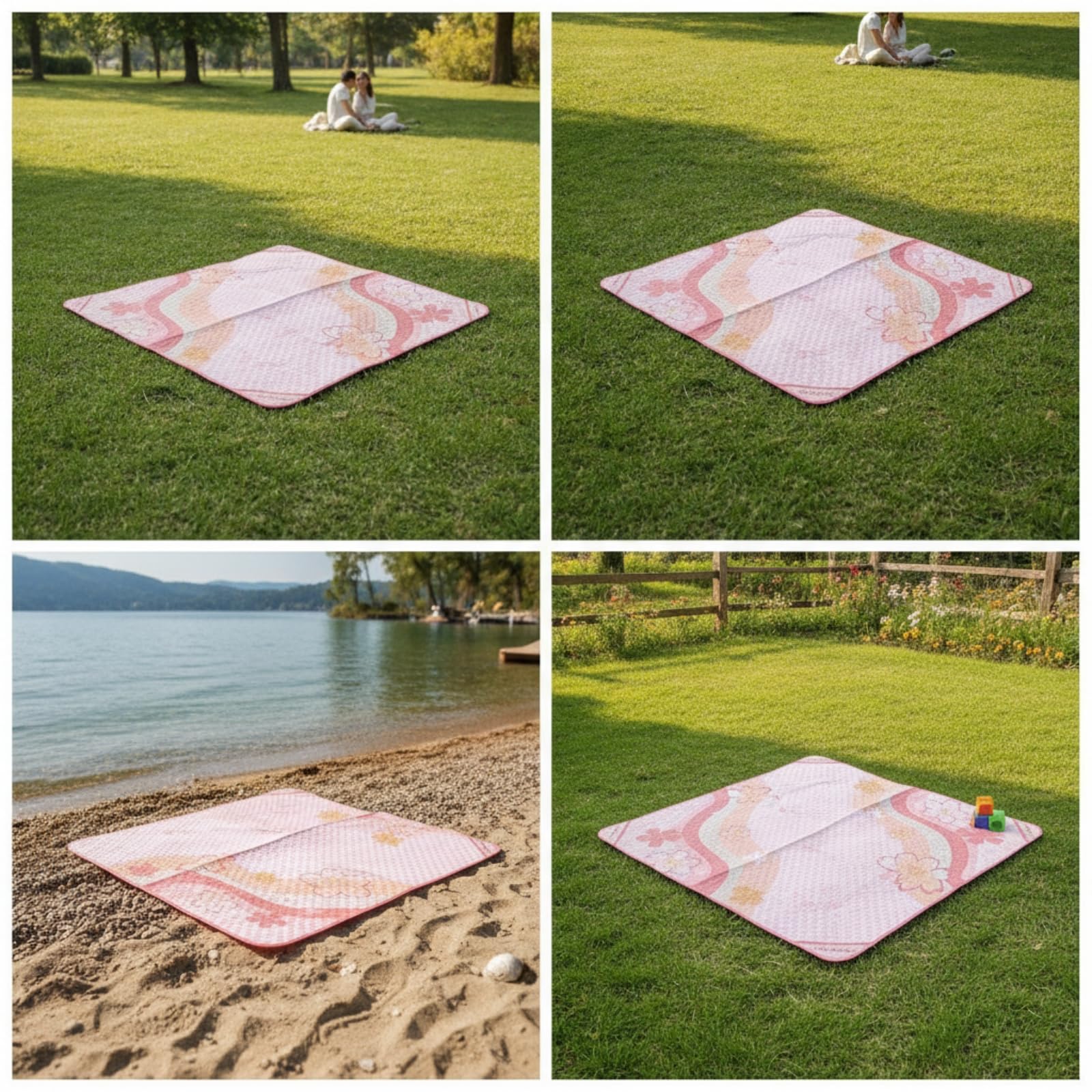 Tapis Pique-Nique avec Motif Floral Résistante à l’Eau Couverture Pique-Nique Matelassée Portable Nappe pour Familles, 195 180CM