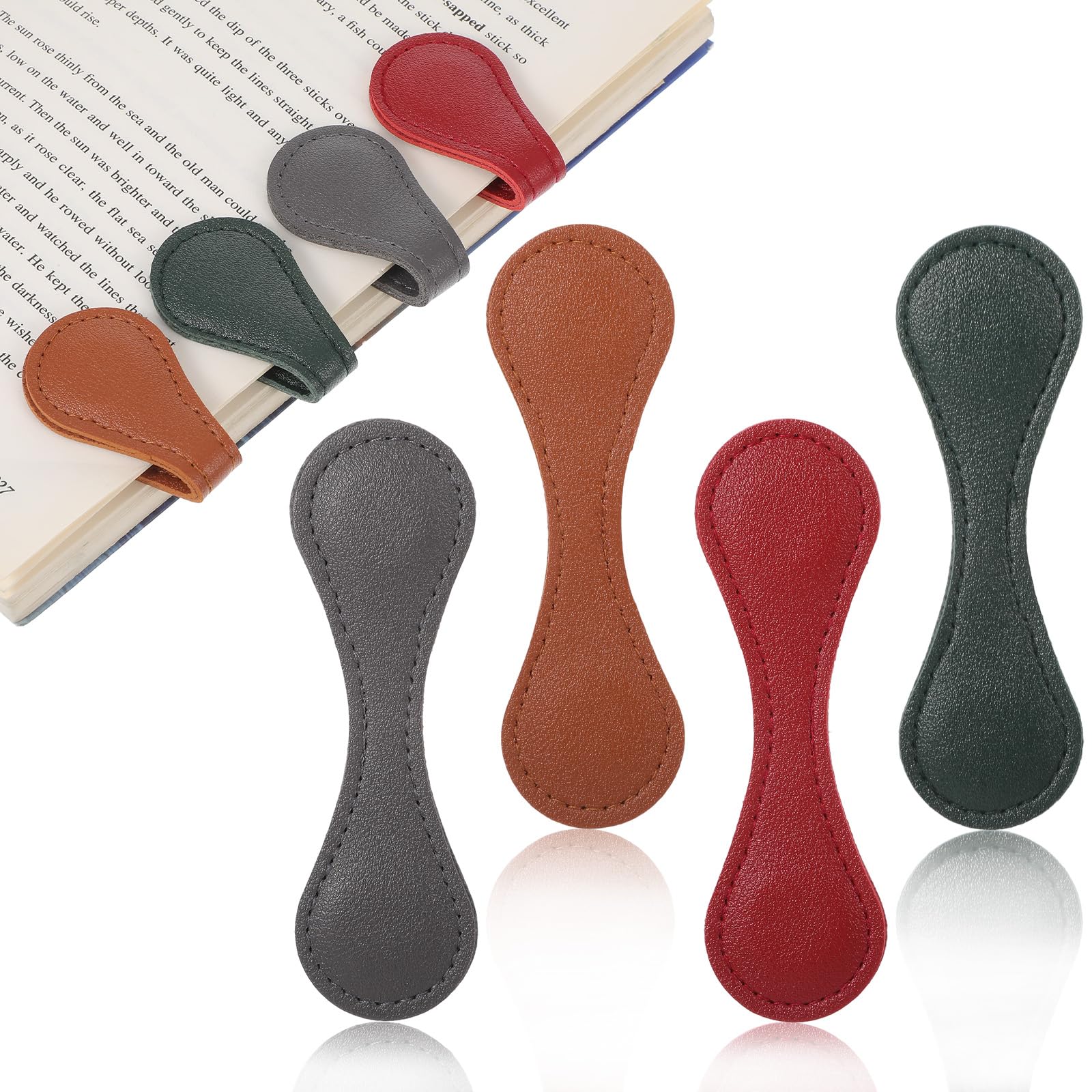 Lote de 4 marcapáginas magnéticos de cuero - Personalizados - Retro - Con banda elástica - Vintage - Accesorios para ratón de biblioteca
