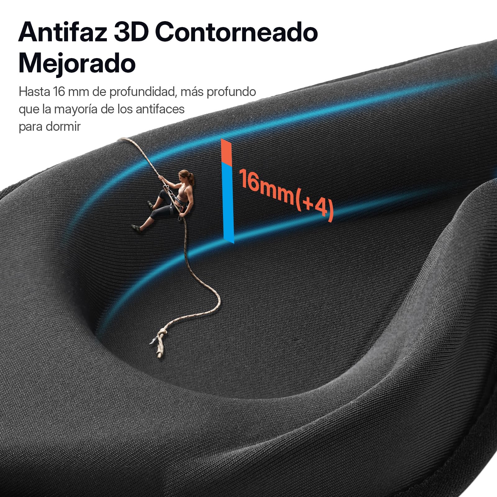 LitBear Antifaz para Dormir 3D para Dormir de Lado para Mujer y Hombre, Máscara de Sueño con Bloqueo Total de la Luz, Cavidades Oculares Extra Profundas, Transpirable, con Banda Ajustable, Negro