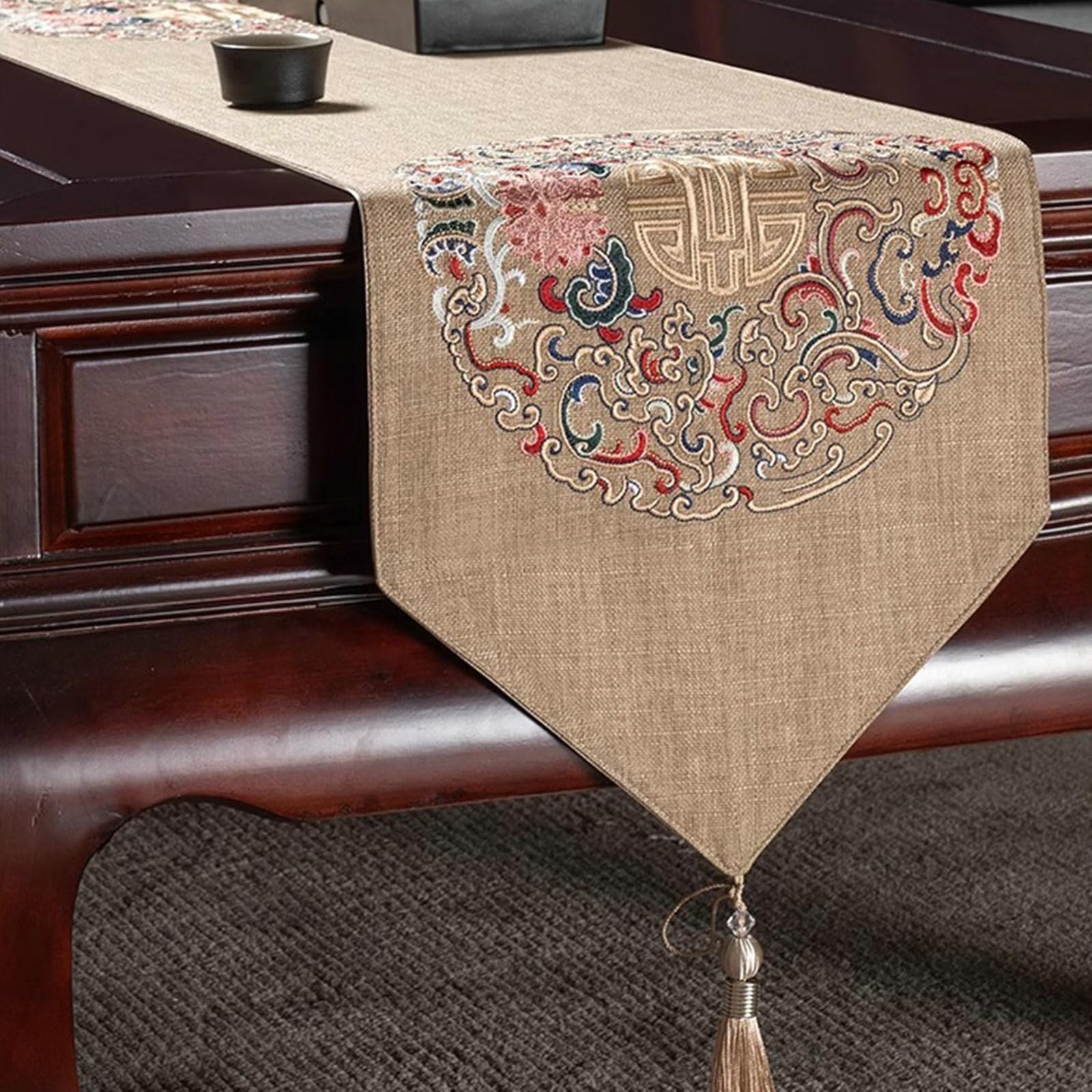 Gualiy Tischläufer Modern 33 x 120 cm Khaki, Chinesisch Hochzeit Motiv
