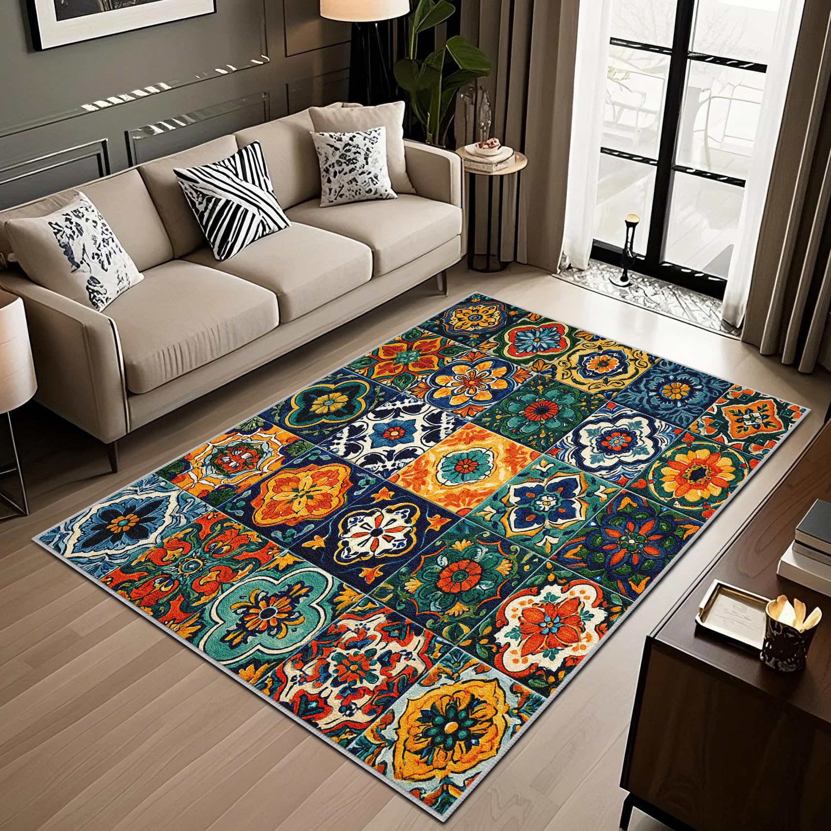 Tapis antidérapant chambre motif vague désert pour éviter les chutes